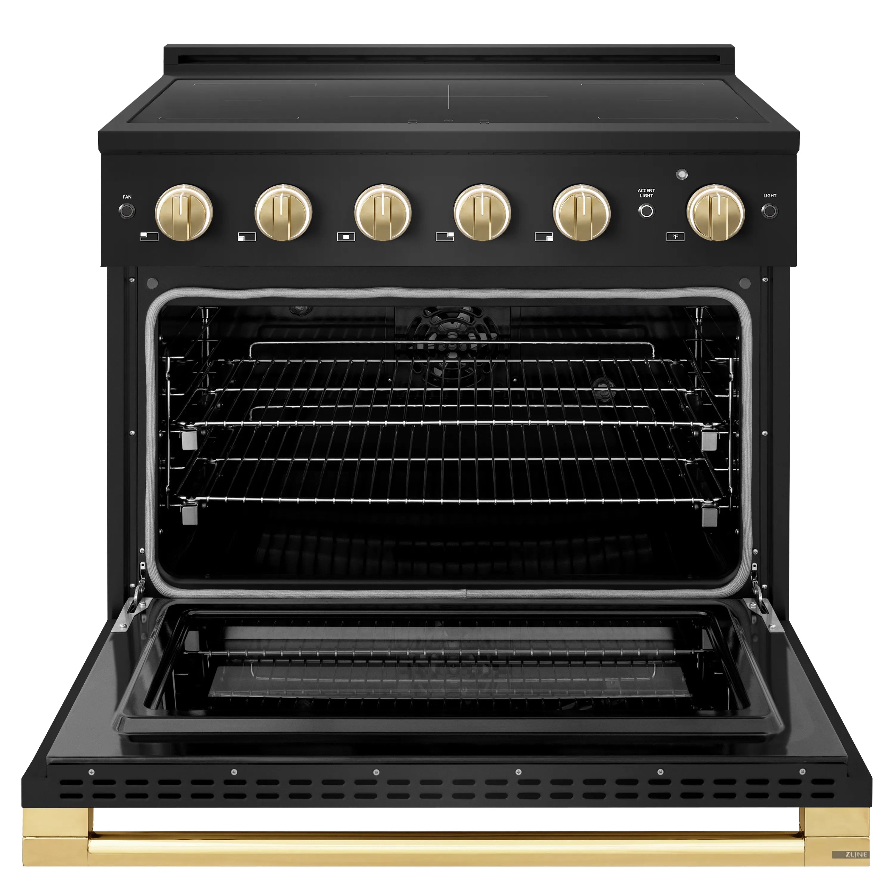 ZLINE Autograph Edition 36-Inch 5.2 cu. ft. Marino Induction Range with 5 Element Cooktop and Electric Convection Oven in Black Stainless Steel with Polished Gold Accents (MINRBZ-36-G)