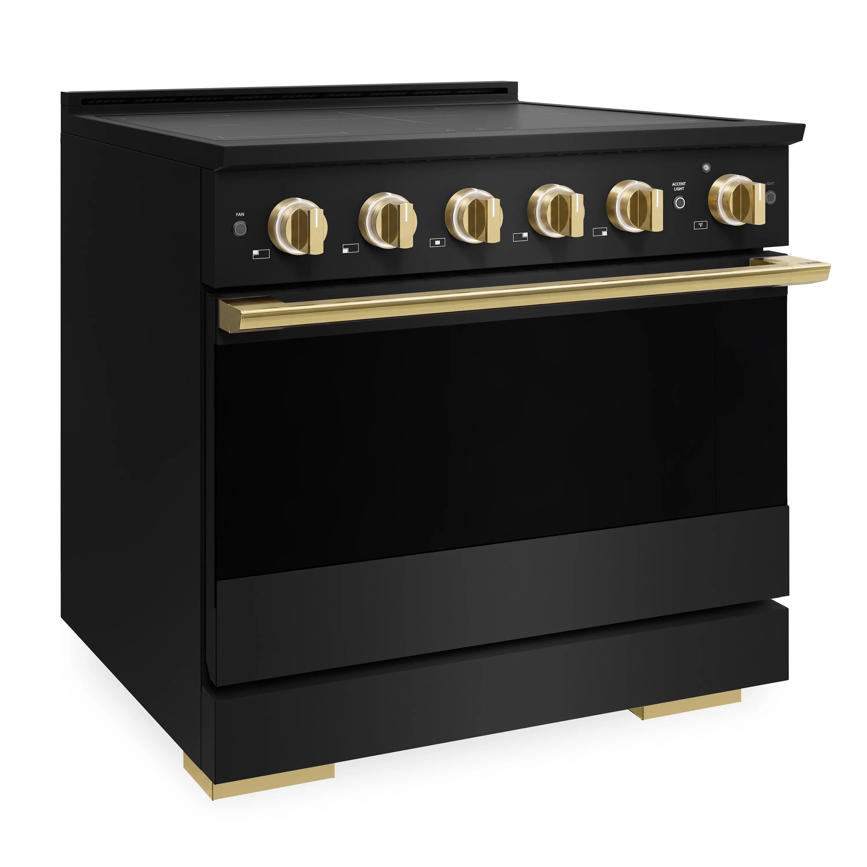 ZLINE Autograph Edition 36-Inch 5.2 cu. ft. Marino Induction Range with 5 Element Cooktop and Electric Convection Oven in Black Stainless Steel with Polished Gold Accents (MINRBZ-36-G)