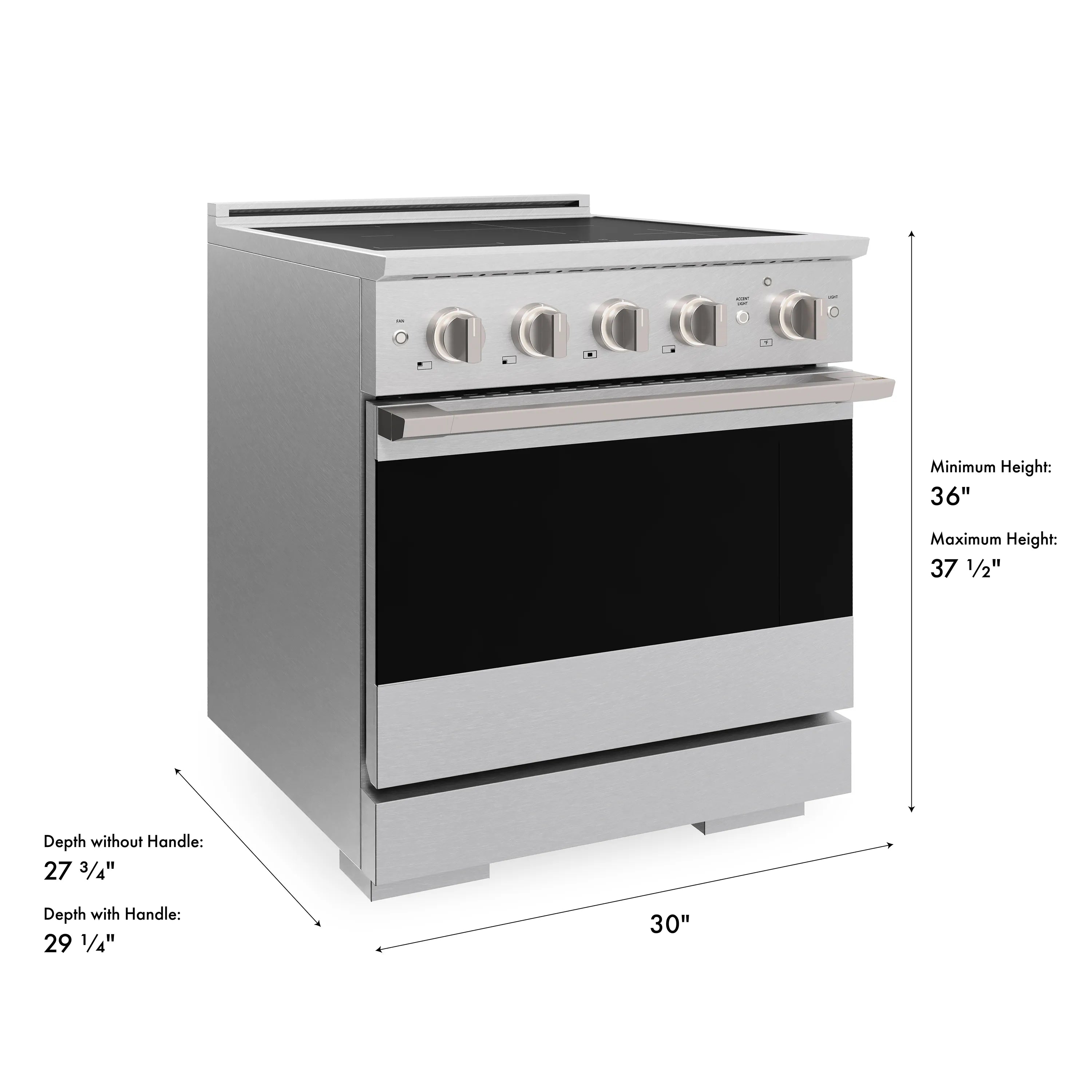ZLINE 30-Inch 4.2 cu. ft. Marino Induction Range with 4 Element Cooktop and Electric Convection Oven in Satin Stainless Steel (MINRS-30)