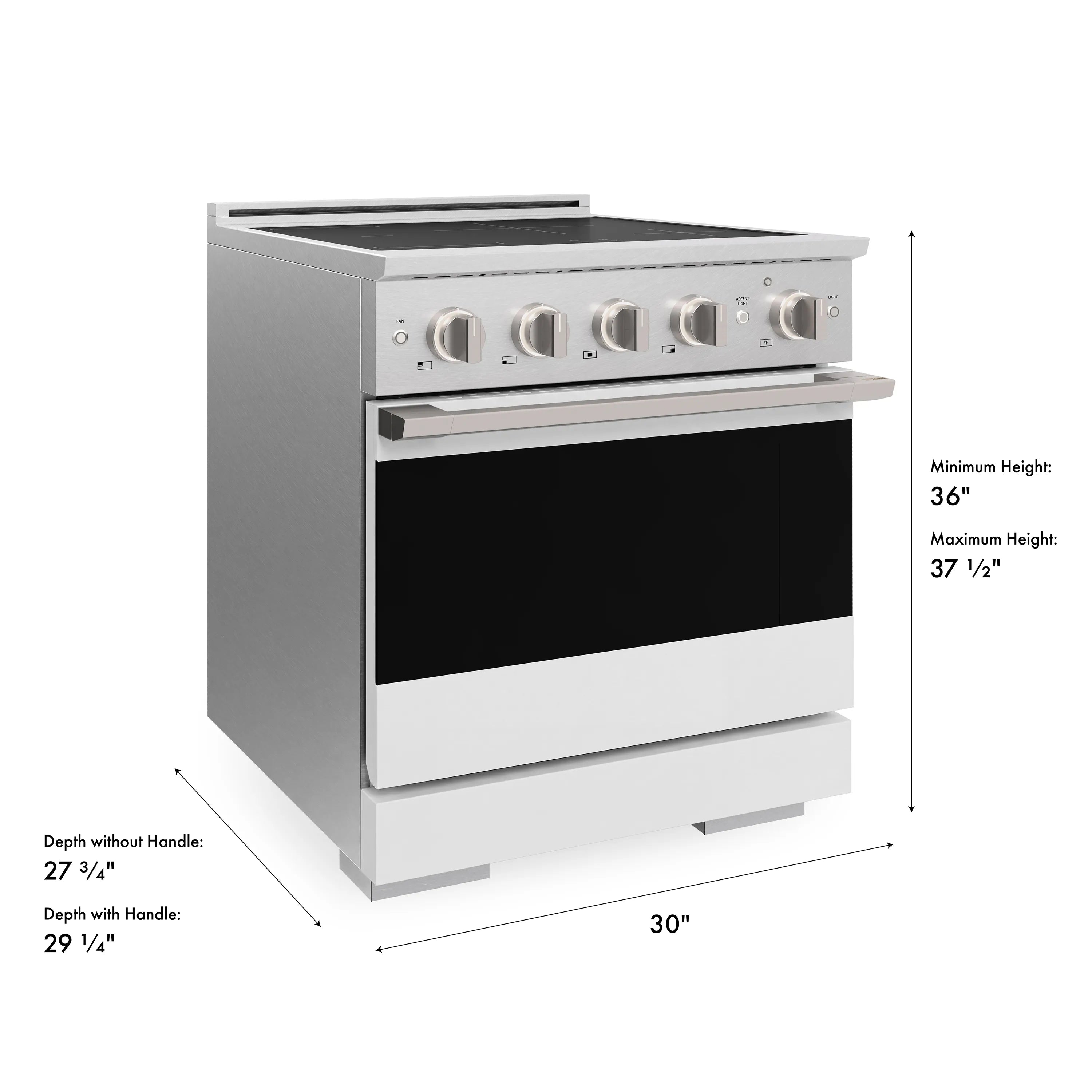 ZLINE 30-Inch 4.2 cu. ft. Marino Induction Range with 4 Element Cooktop and Electric Convection Oven in Satin Stainless Steel with White Matte Door (MINRS-WM-30)