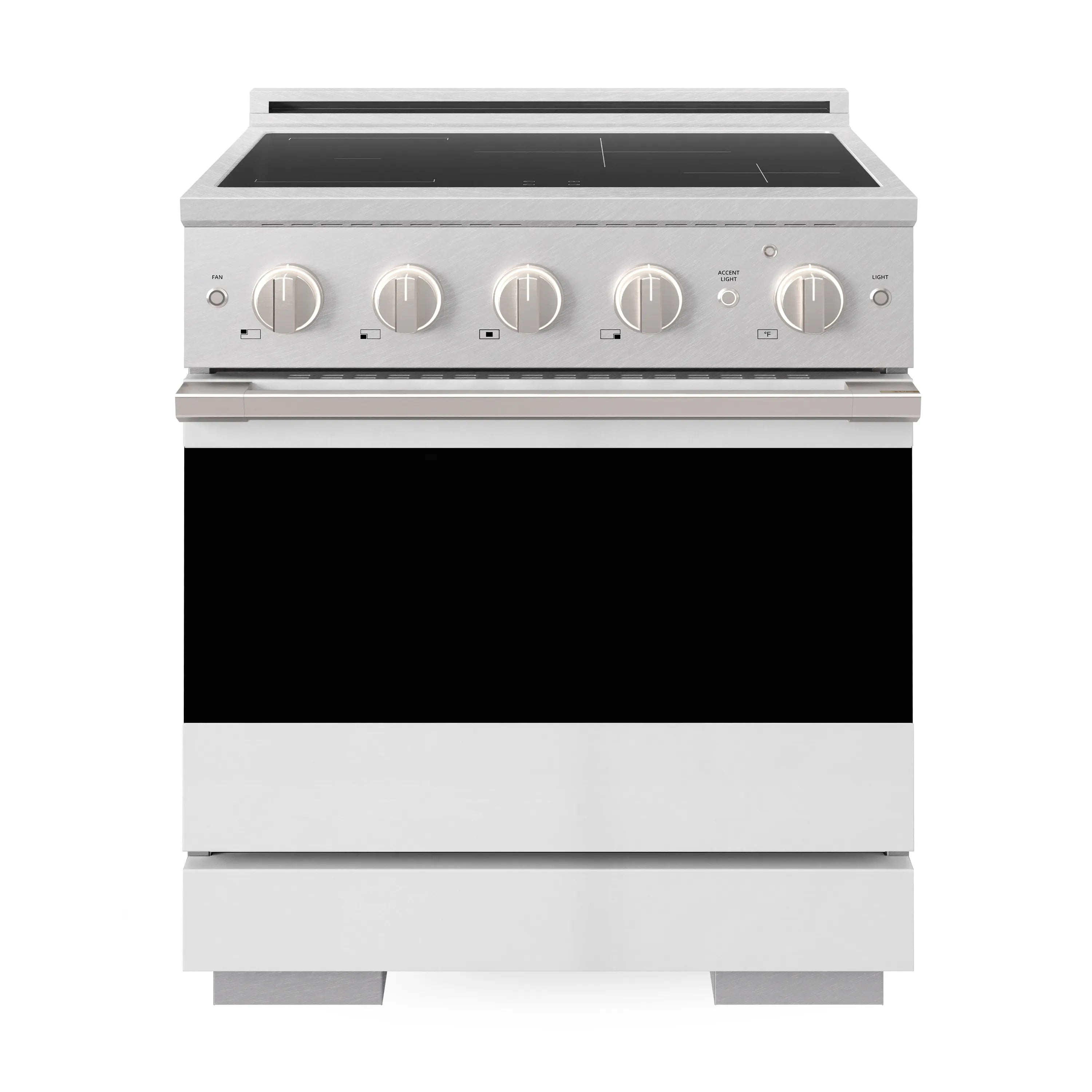 ZLINE 30-Inch 4.2 cu. ft. Marino Induction Range with 4 Element Cooktop and Electric Convection Oven in Satin Stainless Steel with White Matte Door (MINRS-WM-30)