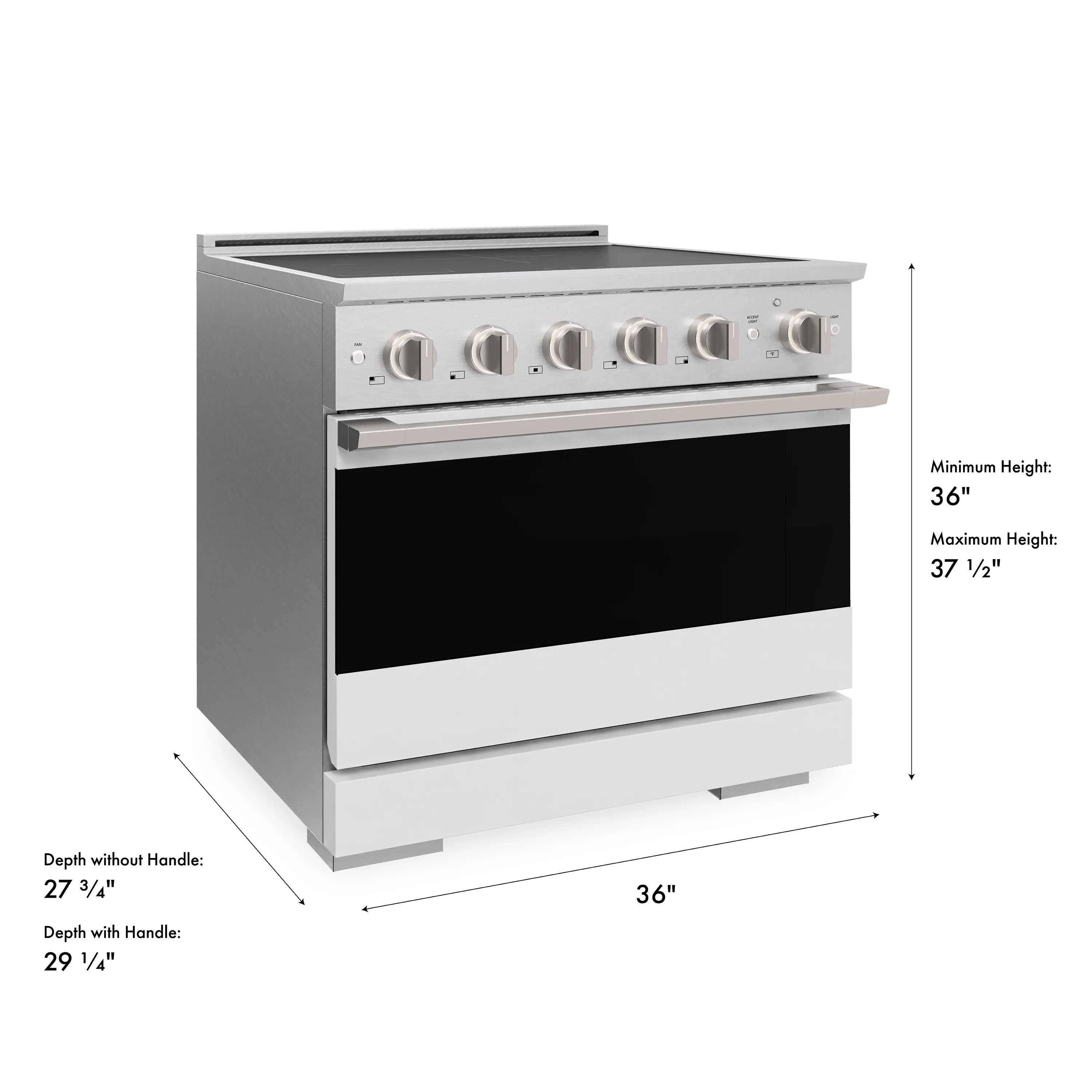 ZLINE 36-Inch 5.2 cu. ft. Marino Induction Range with 5 Element Cooktop and Electric Convection Oven in Satin Stainless Steel with White Matte Door (MINRS-WM-36)