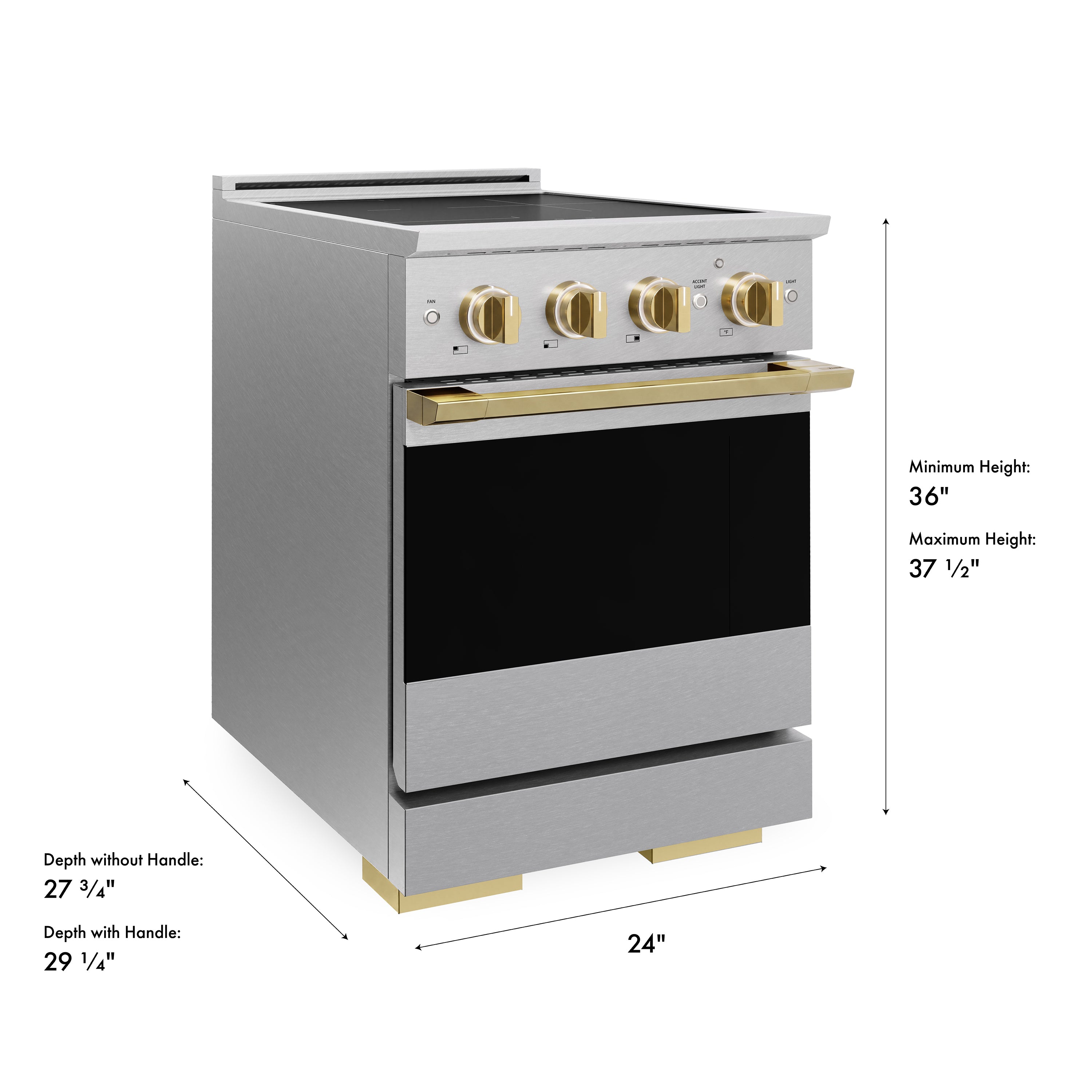 ZLINE Autograph Edition 24-Inch 3.2 cu. ft. Marino Induction Range with 3 Element Cooktop and Electric Convection Oven in Satin Stainless Steel with Polished Gold Accents (MINRSZ-24-G)