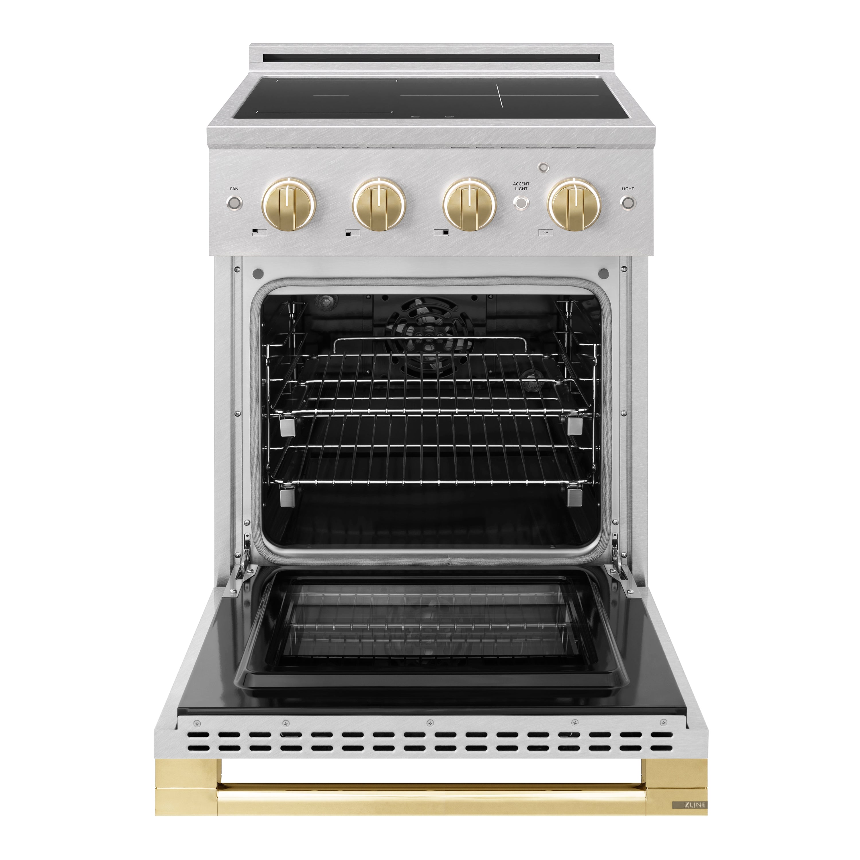 ZLINE Autograph Edition 24-Inch 3.2 cu. ft. Marino Induction Range with 3 Element Cooktop and Electric Convection Oven in Satin Stainless Steel with Polished Gold Accents (MINRSZ-24-G)