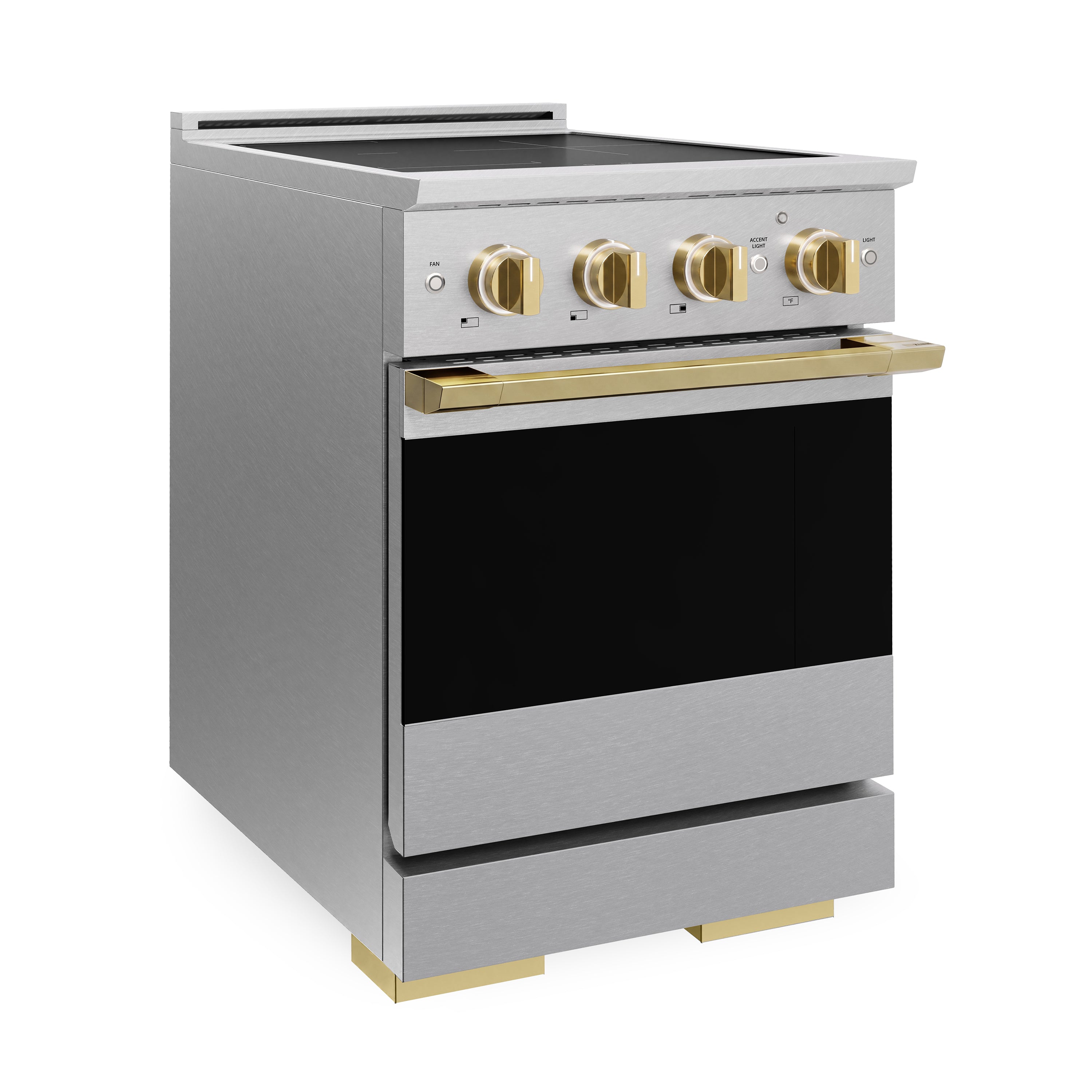 ZLINE Autograph Edition 24-Inch 3.2 cu. ft. Marino Induction Range with 3 Element Cooktop and Electric Convection Oven in Satin Stainless Steel with Polished Gold Accents (MINRSZ-24-G)