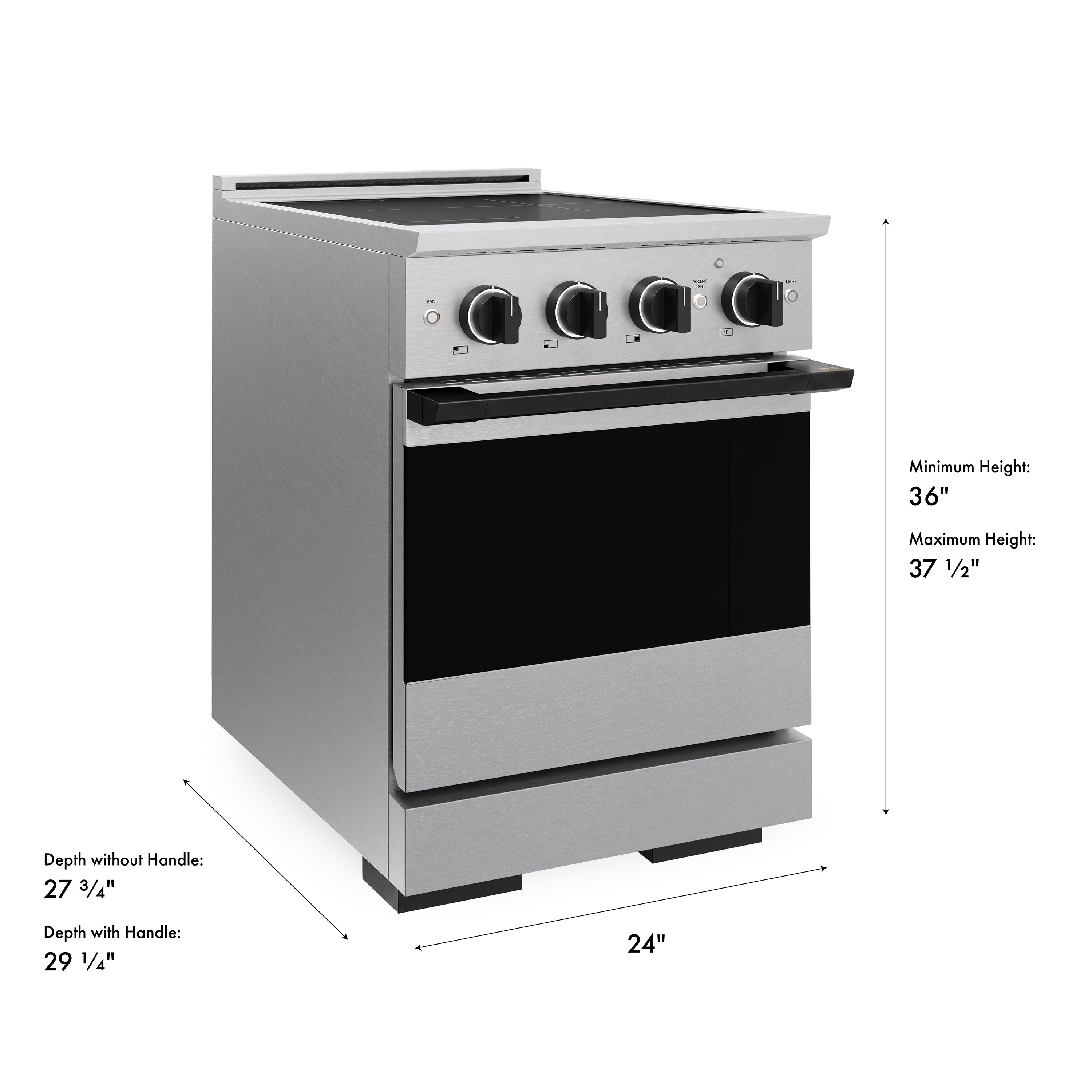 ZLINE Autograph Edition 24-Inch 3.2 cu. ft. Marino Induction Range with 3 Element Cooktop and Electric Convection Oven in Satin Stainless Steel with Matte Black Accents (MINRSZ-24-MB)