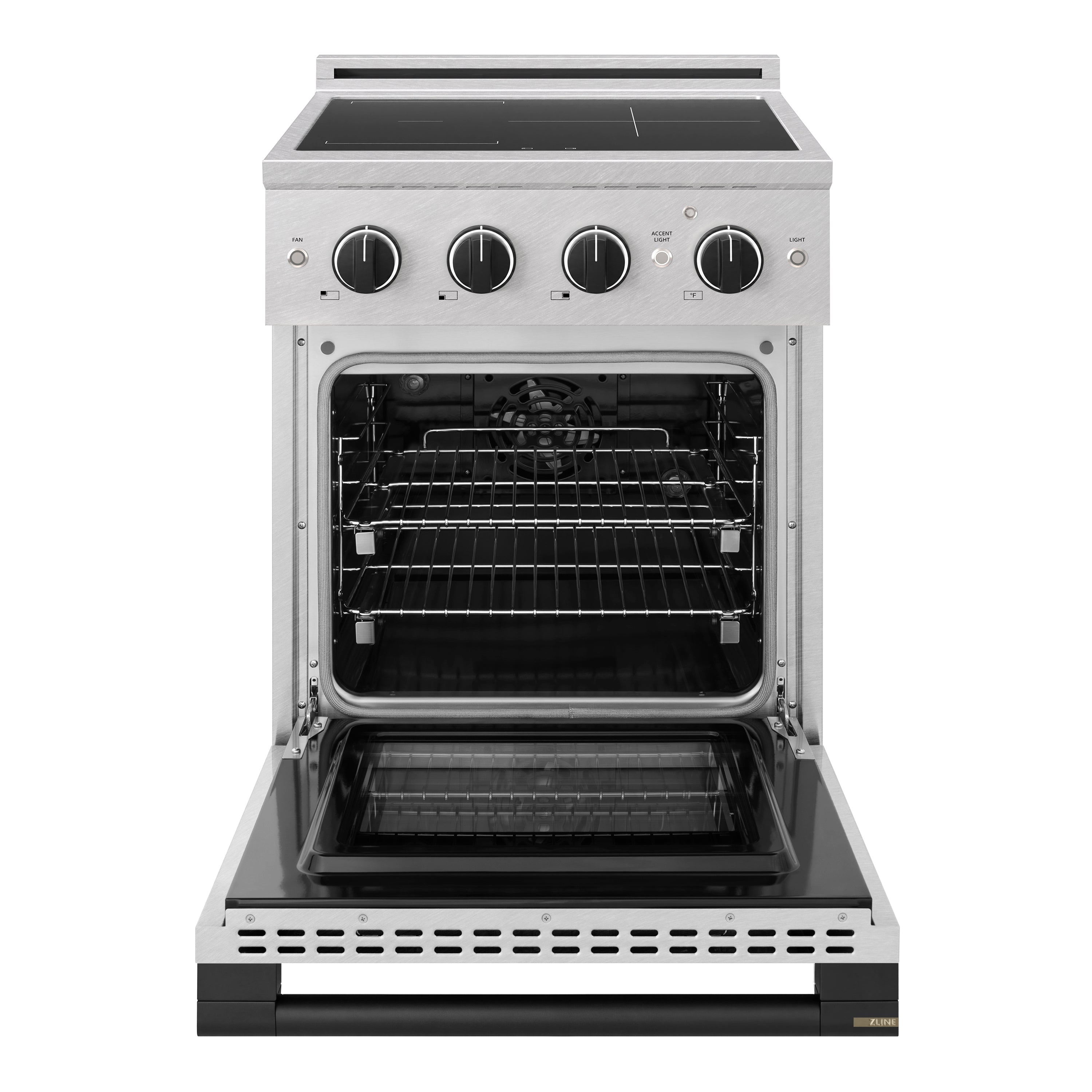ZLINE Autograph Edition 24-Inch 3.2 cu. ft. Marino Induction Range with 3 Element Cooktop and Electric Convection Oven in Satin Stainless Steel with Matte Black Accents (MINRSZ-24-MB)