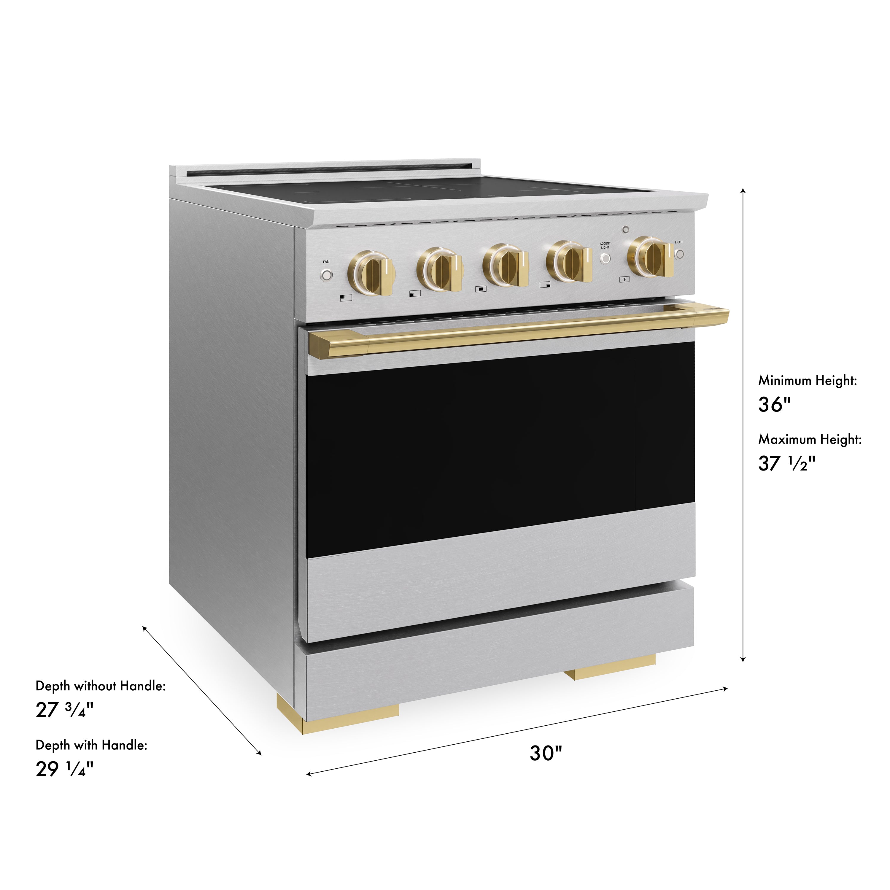 ZLINE Autograph Edition 30-Inch 4.2 cu. ft. Marino Induction Range with 4 Element Cooktop and Electric Convection Oven in Satin Stainless Steel with Polished Gold Accents (MINRSZ-30-G)