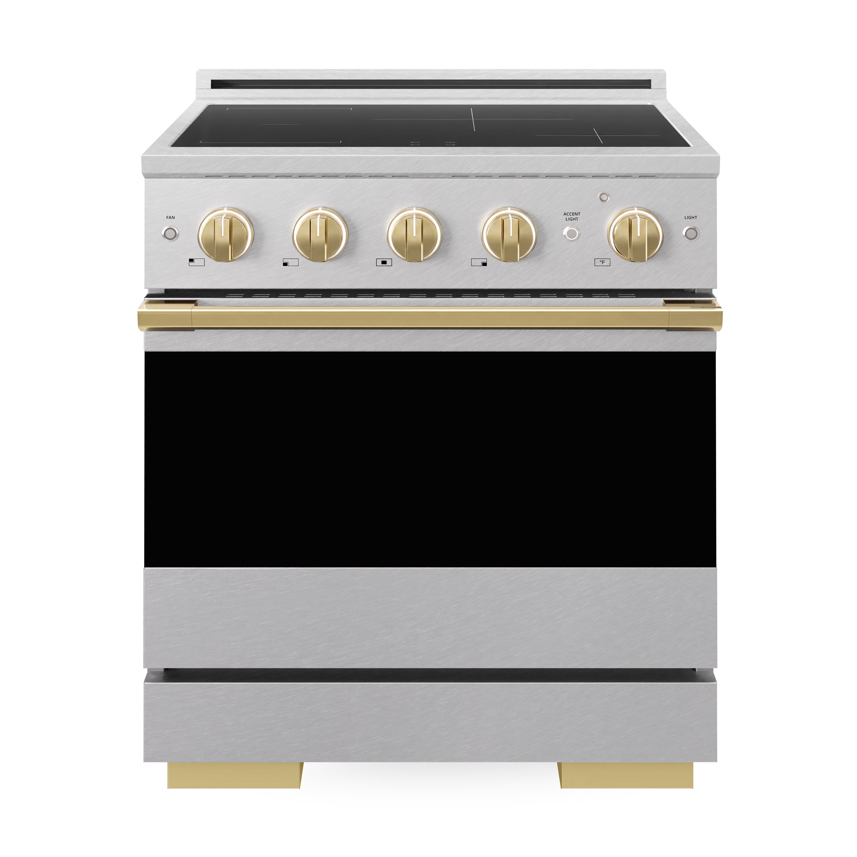 ZLINE Autograph Edition 30-Inch 4.2 cu. ft. Marino Induction Range with 4 Element Cooktop and Electric Convection Oven in Satin Stainless Steel with Polished Gold Accents (MINRSZ-30-G)