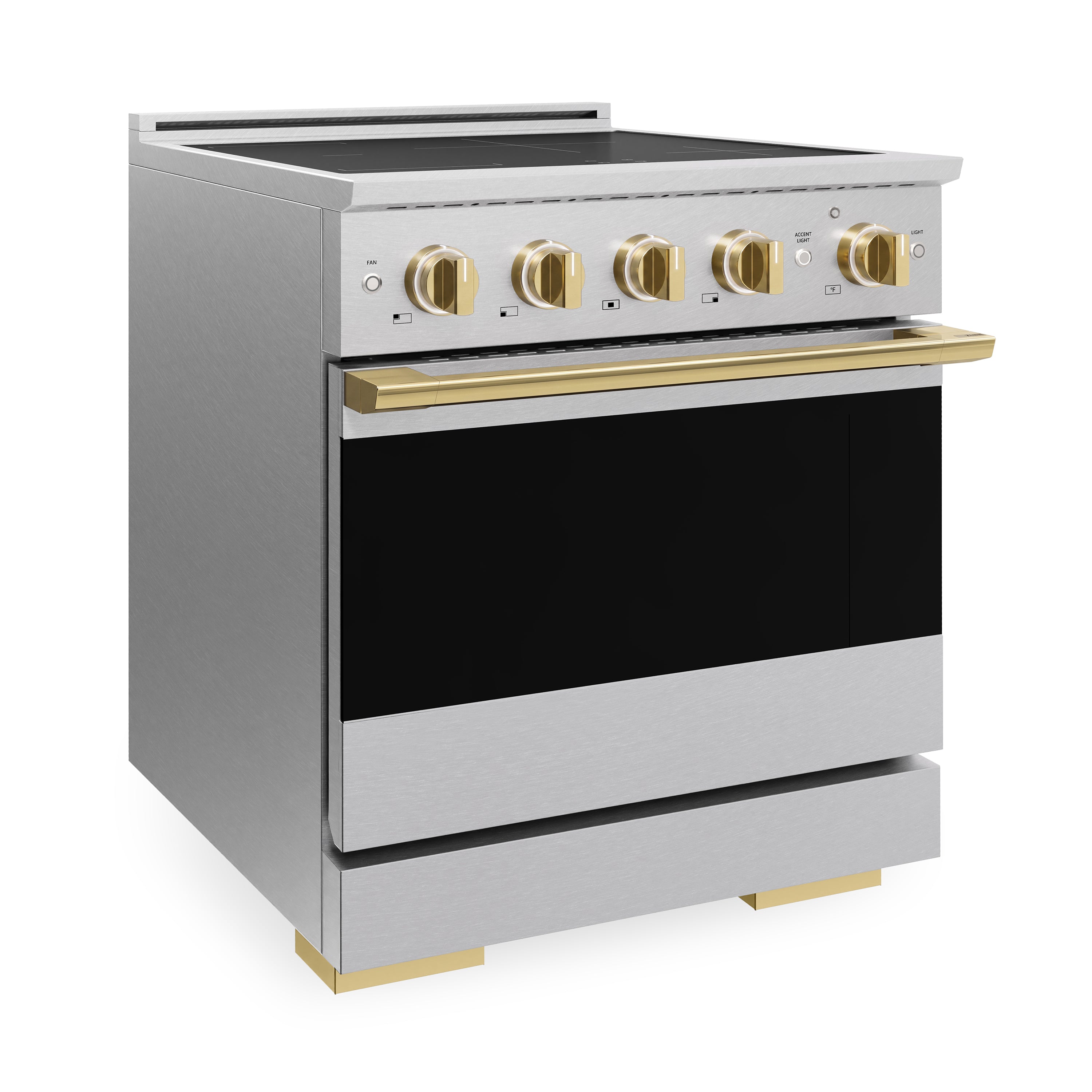 ZLINE Autograph Edition 30-Inch 4.2 cu. ft. Marino Induction Range with 4 Element Cooktop and Electric Convection Oven in Satin Stainless Steel with Polished Gold Accents (MINRSZ-30-G)
