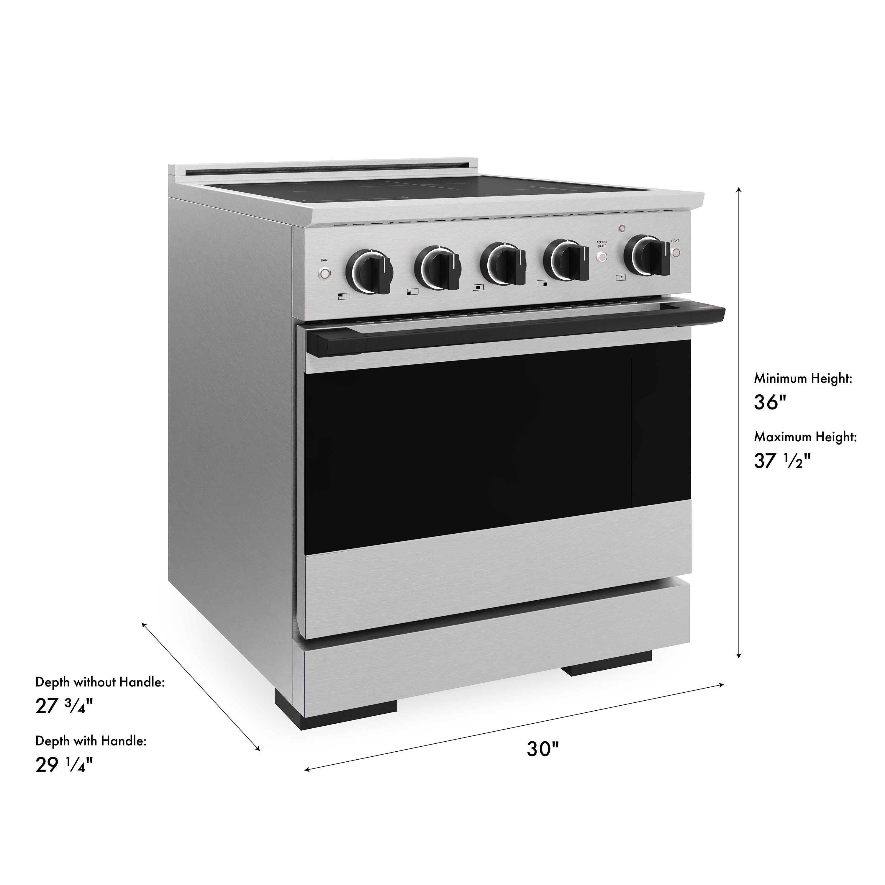 ZLINE Autograph Edition 30-Inch 4.2 cu. ft. Marino Induction Range with 4 Element Cooktop and Electric Convection Oven in Satin Stainless Steel with Matte Black Accents (MINRSZ-30-MB)