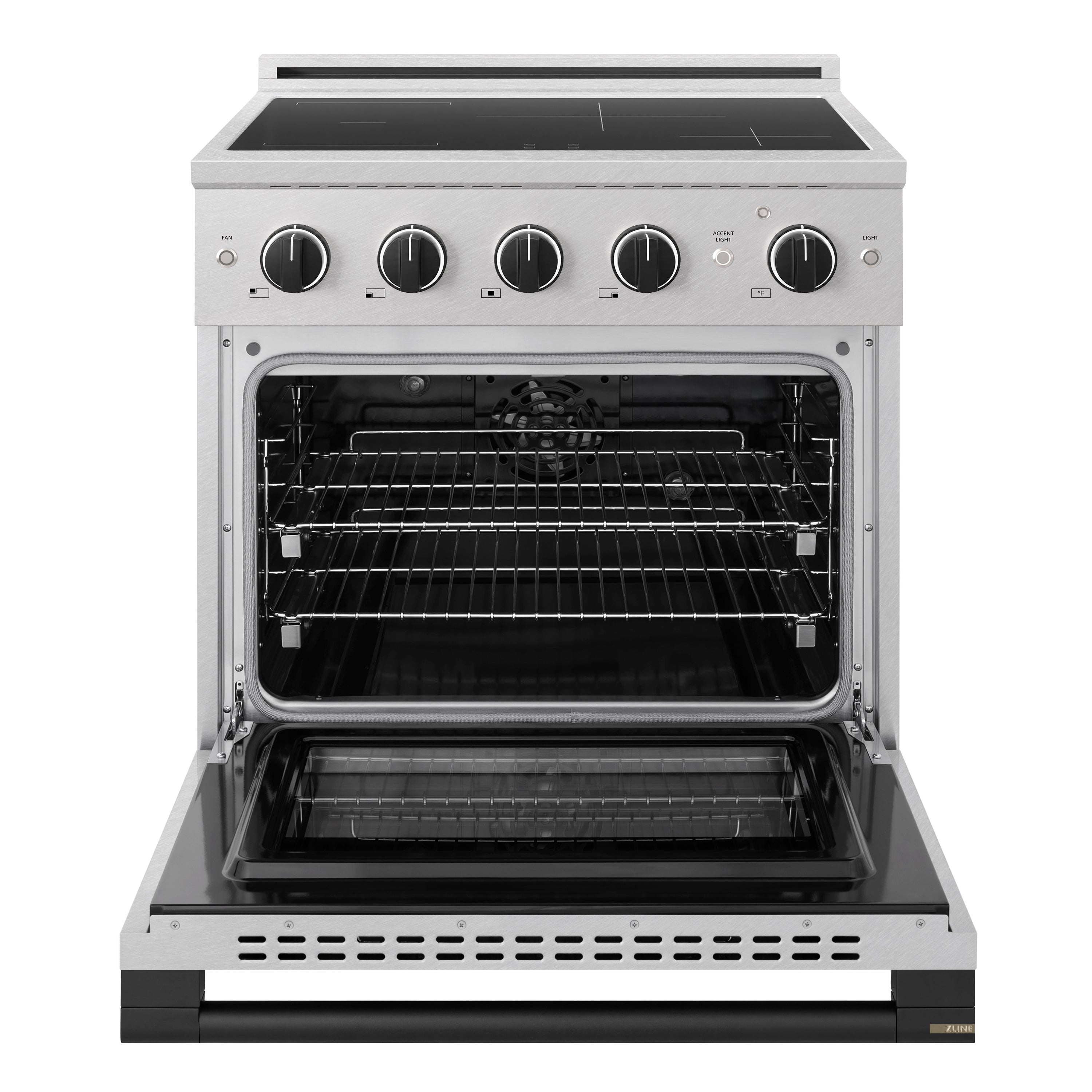 ZLINE Autograph Edition 30-Inch 4.2 cu. ft. Marino Induction Range with 4 Element Cooktop and Electric Convection Oven in Satin Stainless Steel with Matte Black Accents (MINRSZ-30-MB)
