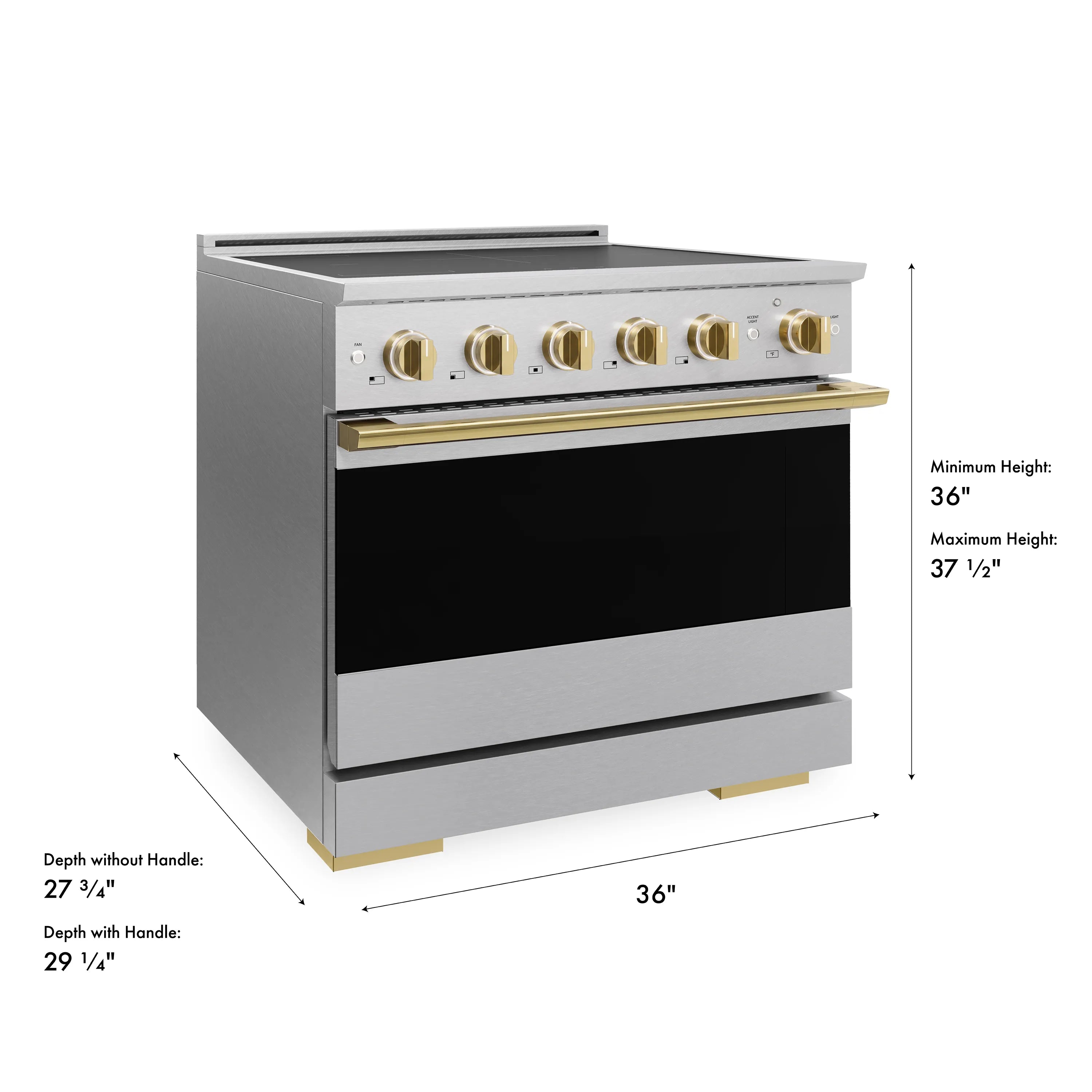 ZLINE Autograph Edition 36-Inch 5.2 cu. ft. Marino Induction Range with 5 Element Cooktop and Electric Convection Oven in Satin Stainless Steel with Polished Gold Accents (MINRSZ-36-G)