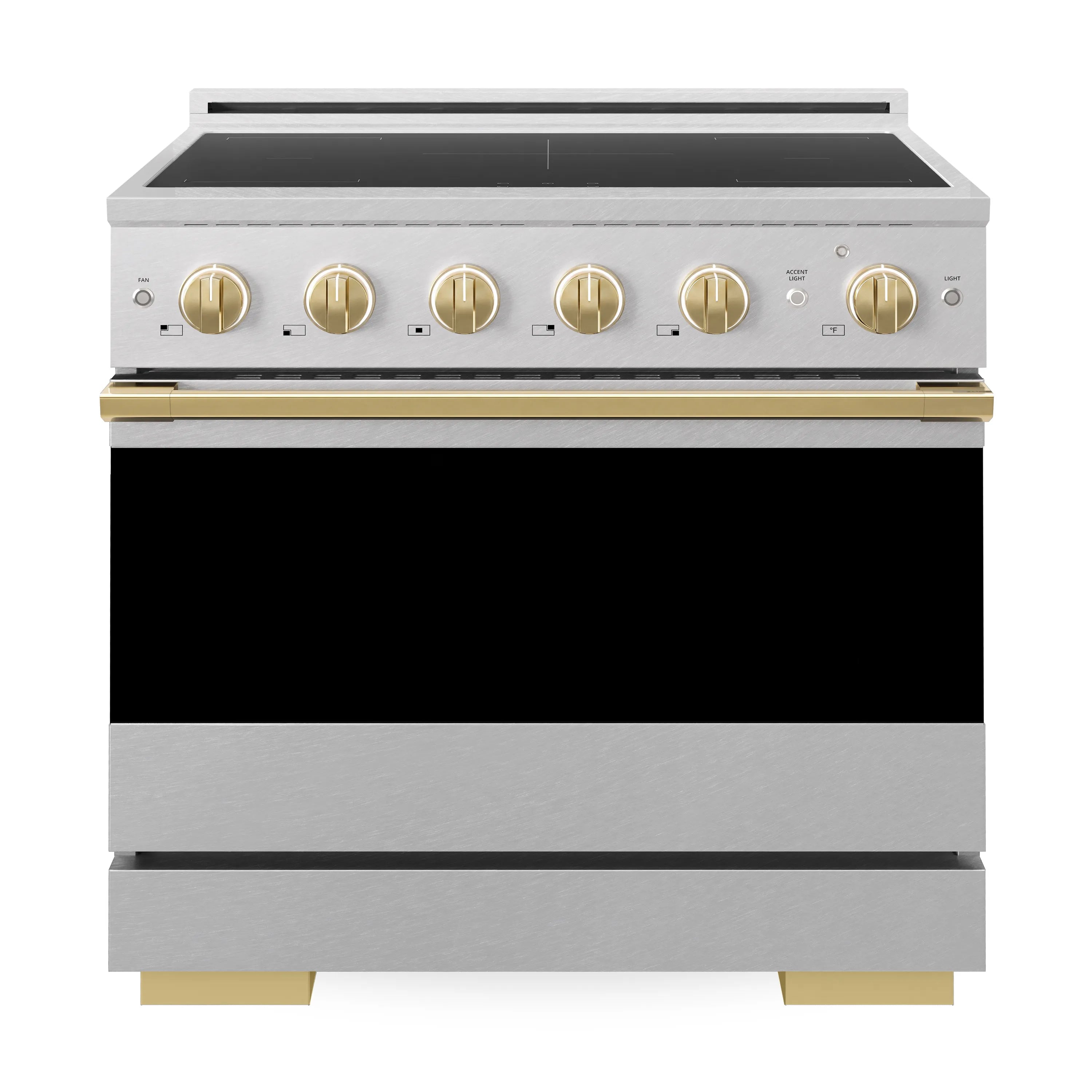 ZLINE Autograph Edition 36-Inch 5.2 cu. ft. Marino Induction Range with 5 Element Cooktop and Electric Convection Oven in Satin Stainless Steel with Polished Gold Accents (MINRSZ-36-G)