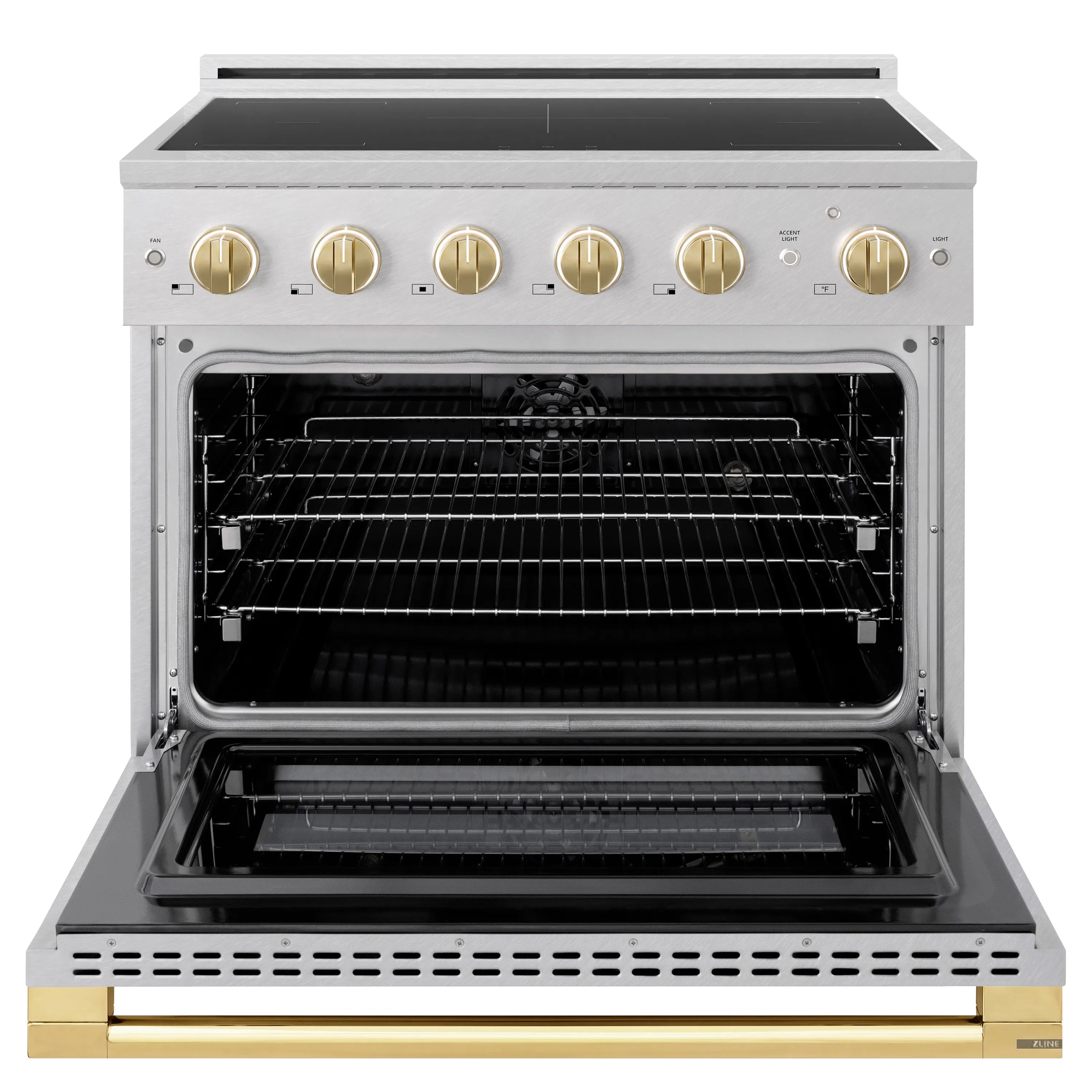 ZLINE Autograph Edition 36-Inch 5.2 cu. ft. Marino Induction Range with 5 Element Cooktop and Electric Convection Oven in Satin Stainless Steel with Polished Gold Accents (MINRSZ-36-G)