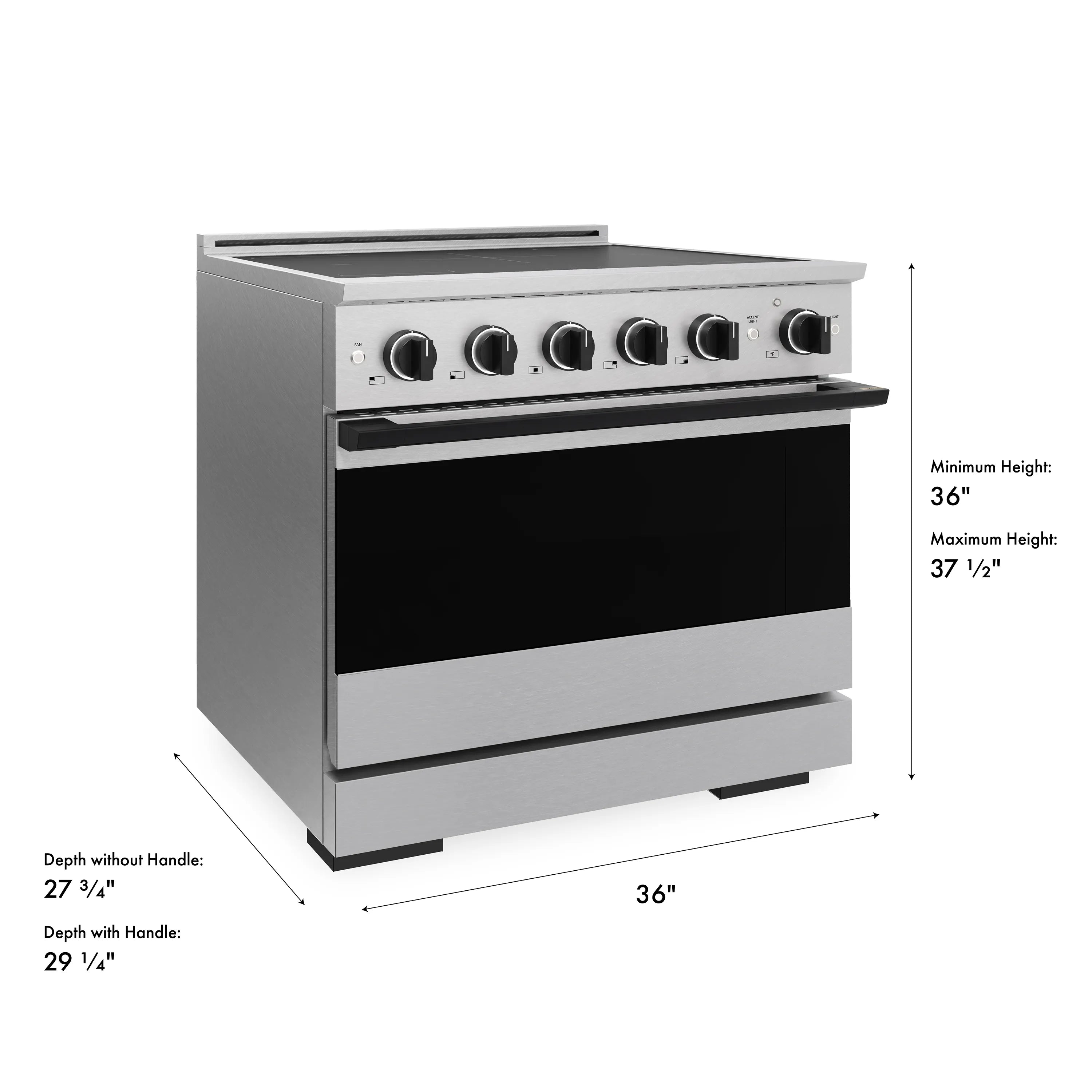 ZLINE Autograph Edition 36-Inch 5.2 cu. ft. Marino Induction Range with 5 Element Cooktop and Electric Convection Oven in Satin Stainless Steel with Matte Black Accents (MINRSZ-36-MB)