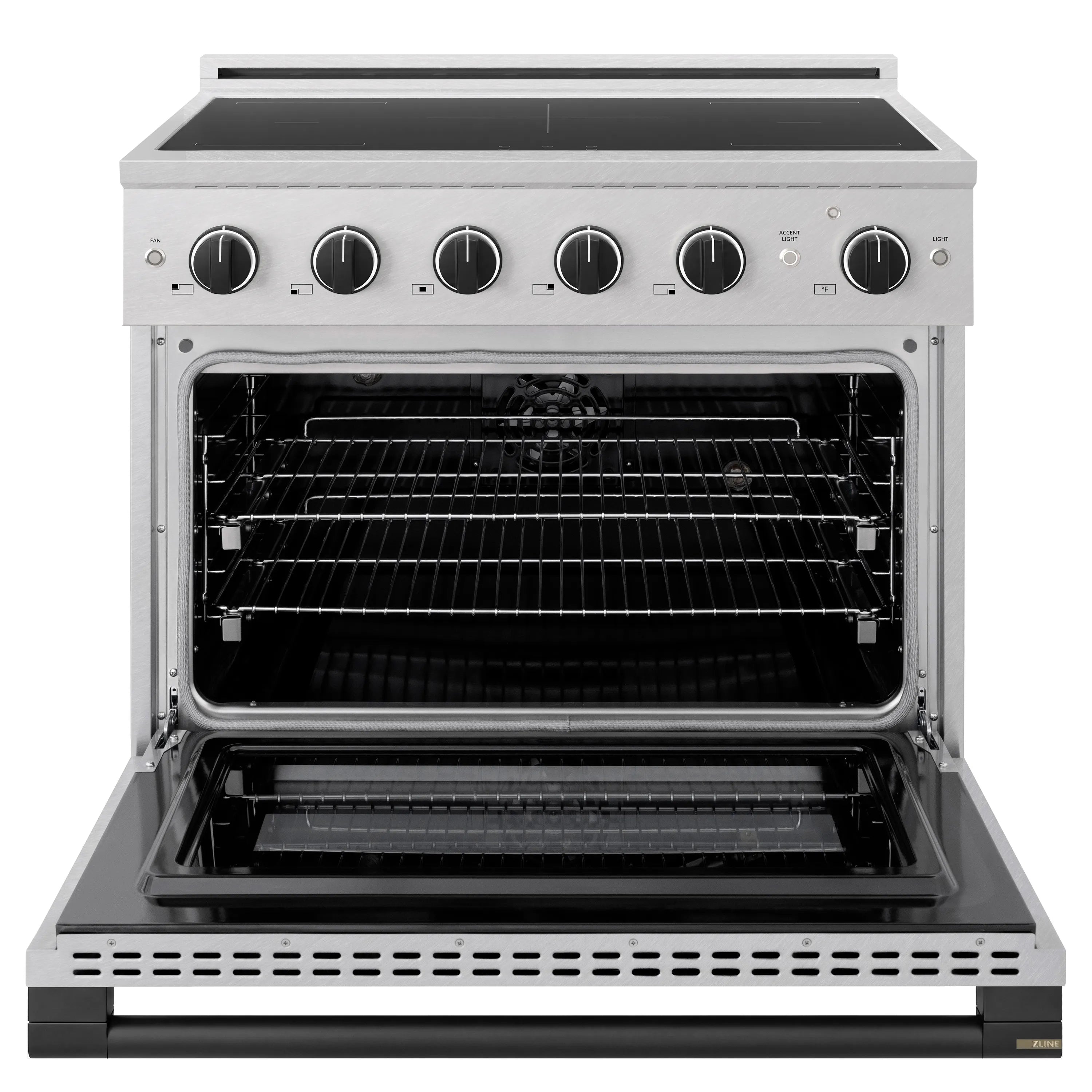 ZLINE Autograph Edition 36-Inch 5.2 cu. ft. Marino Induction Range with 5 Element Cooktop and Electric Convection Oven in Satin Stainless Steel with Matte Black Accents (MINRSZ-36-MB)
