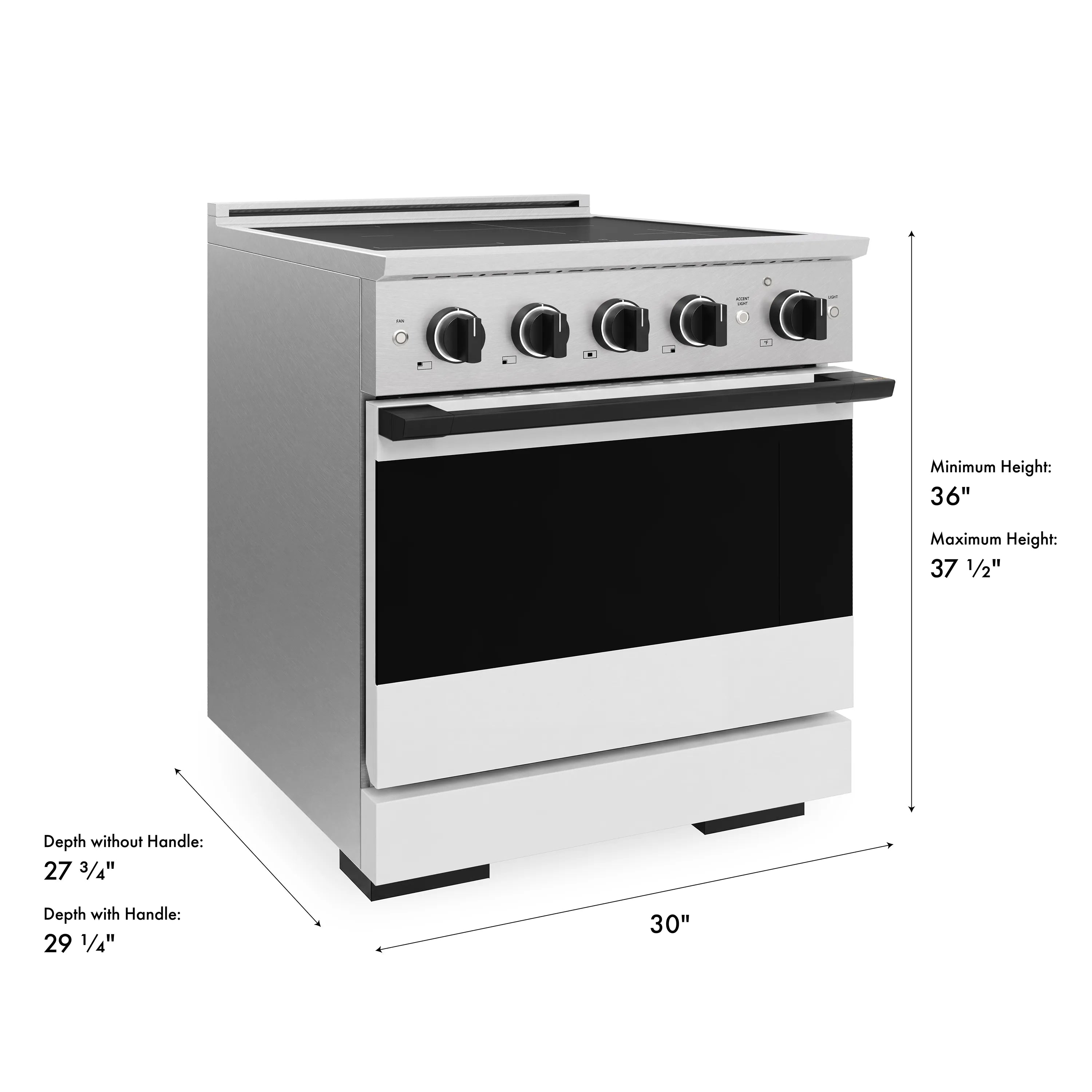 ZLINE Autograph Edition 30-Inch 4.2 cu. ft. Marino Induction Range with 4 Element Cooktop and Electric Convection Oven in Satin Stainless Steel with White Matte Door and Matte Black Accents (MINRSZ-WM-30-MB)