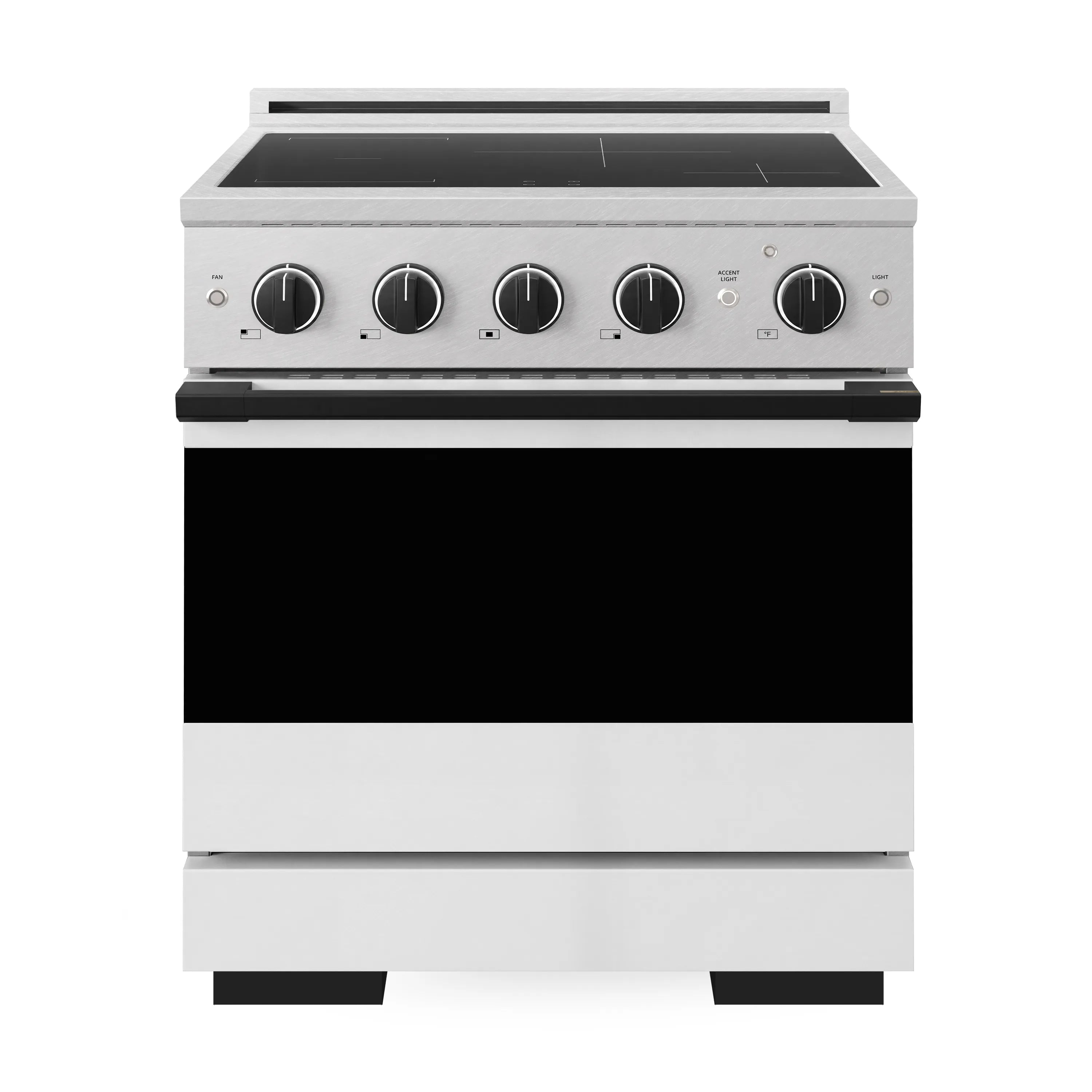 ZLINE Autograph Edition 30-Inch 4.2 cu. ft. Marino Induction Range with 4 Element Cooktop and Electric Convection Oven in Satin Stainless Steel with White Matte Door and Matte Black Accents (MINRSZ-WM-30-MB)