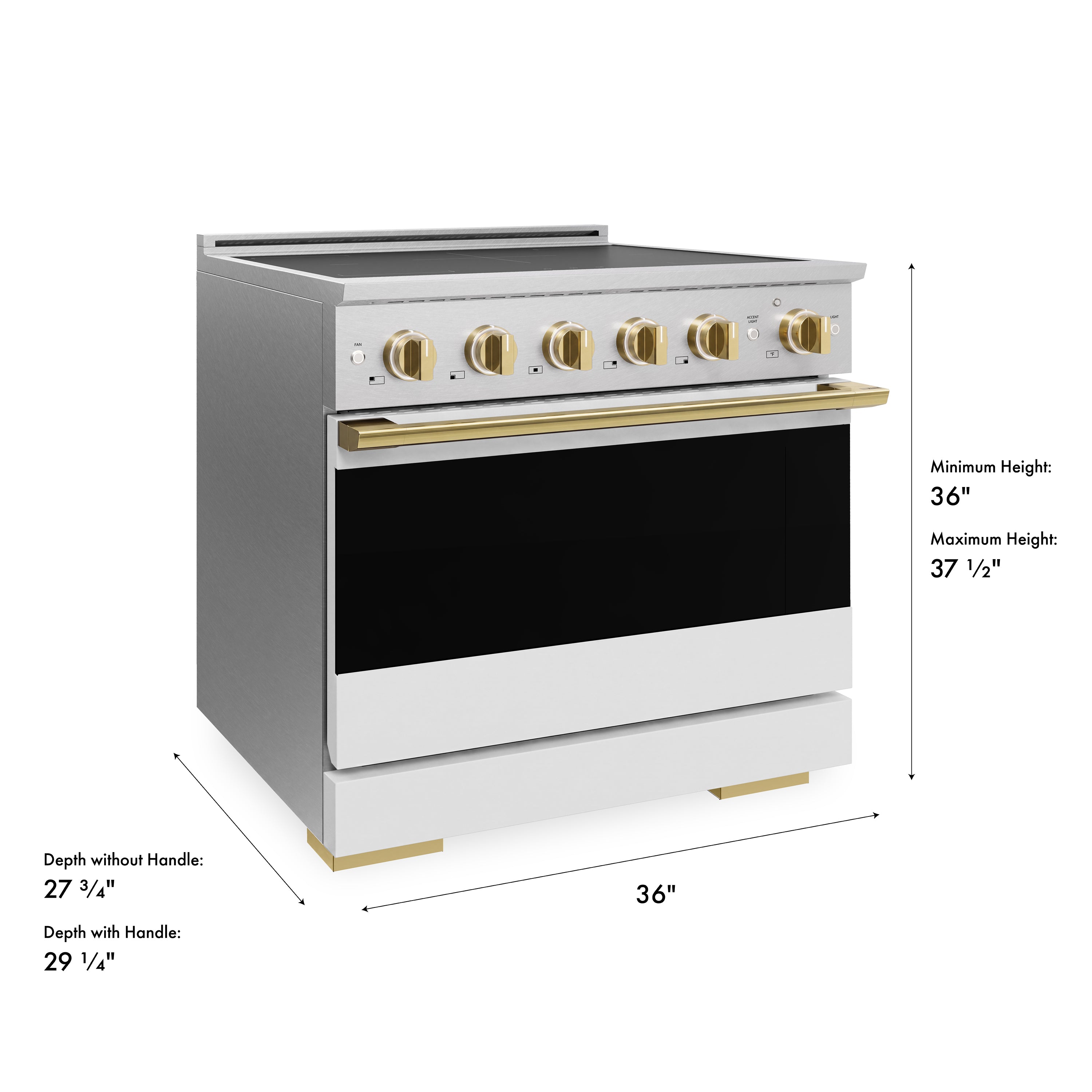 ZLINE Autograph Edition 36-Inch 5.2 cu. ft. Marino Induction Range with 5 Element Cooktop and Electric Convection Oven in Satin Stainless Steel with White Matte Door and Polished Gold Accents (MINRSZ-WM-36-G)