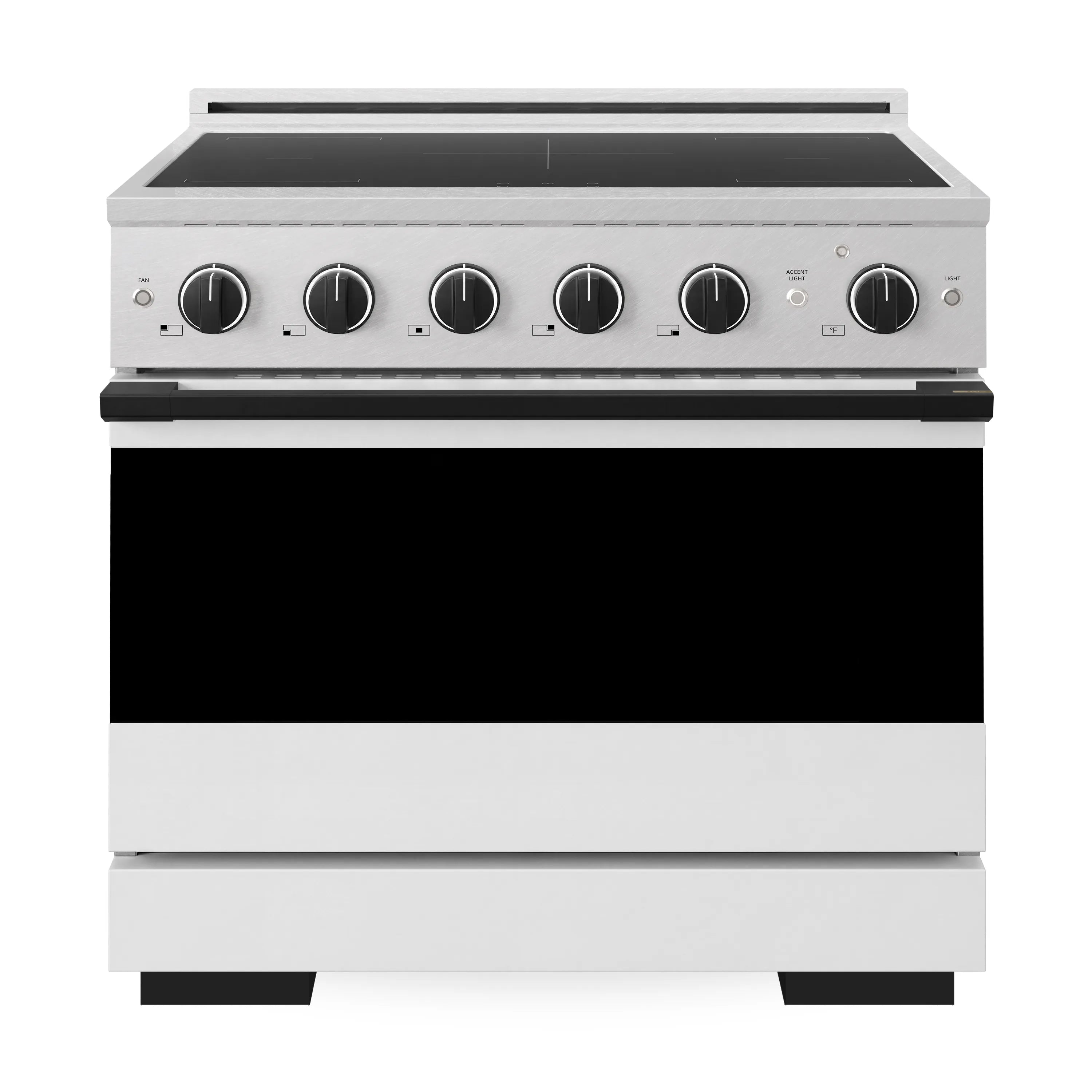 ZLINE Autograph Edition 36-Inch 5.2 cu. ft. Marino Induction Range with 5 Element Cooktop and Electric Convection Oven in Satin Stainless Steel with White Matte Door and Matte Black Accents (MINRSZ-WM-36-MB)