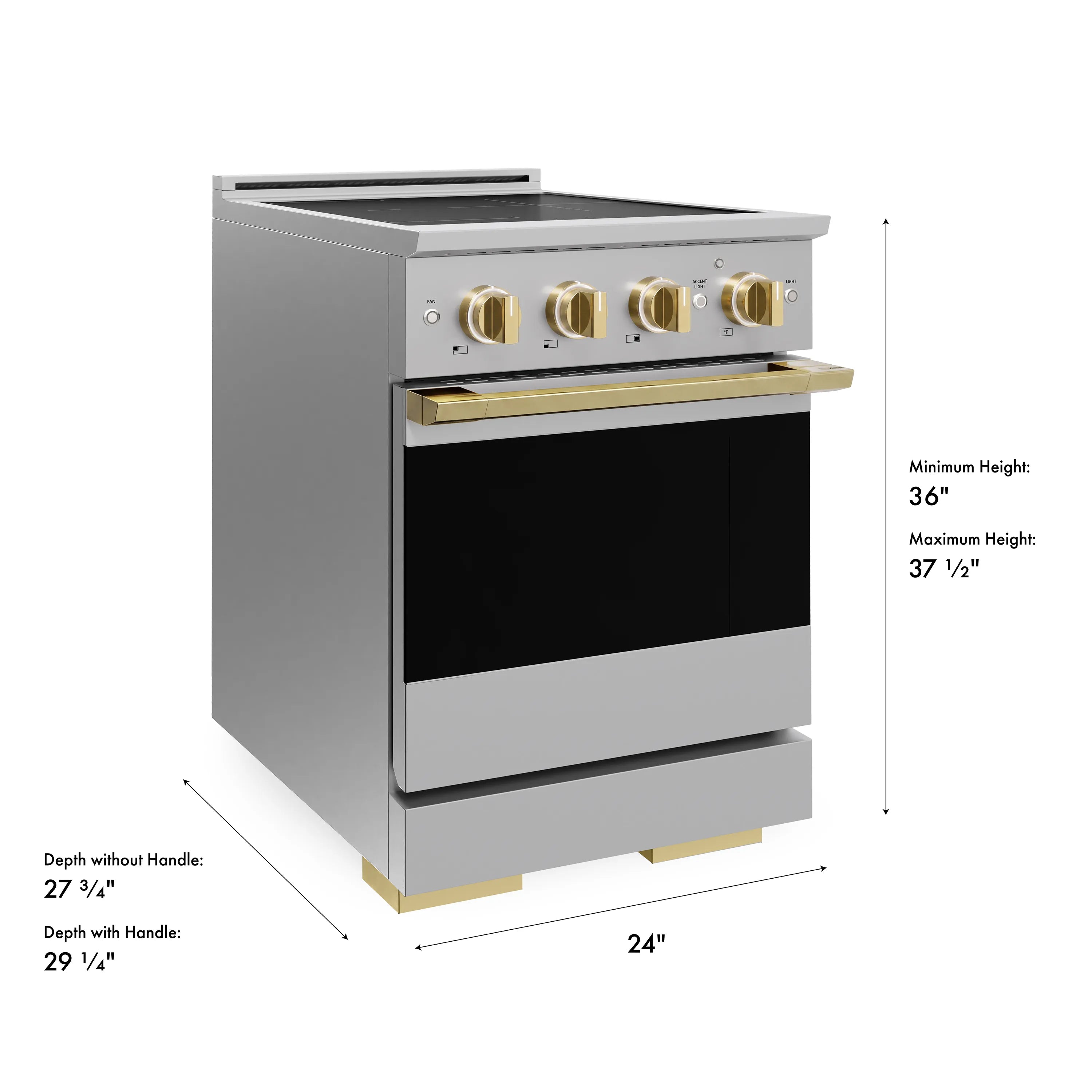 ZLINE Autograph Edition 24-Inch 3.2 cu. ft. Marino Induction Range with 3 Element Cooktop and Electric Convection Oven in Stainless Steel with Polished Gold Accents (MINRZ-24-G)