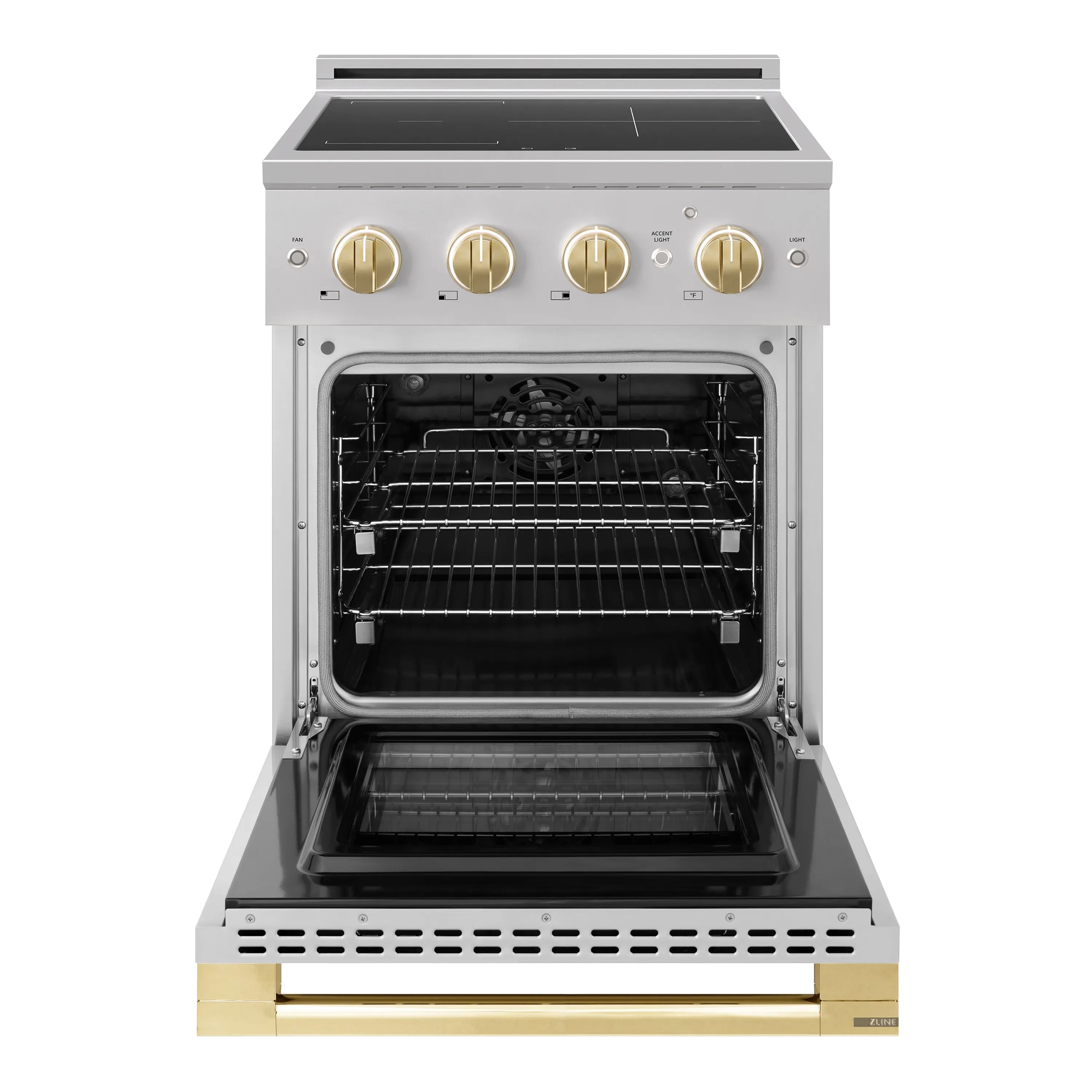 ZLINE Autograph Edition 24-Inch 3.2 cu. ft. Marino Induction Range with 3 Element Cooktop and Electric Convection Oven in Stainless Steel with Polished Gold Accents (MINRZ-24-G)