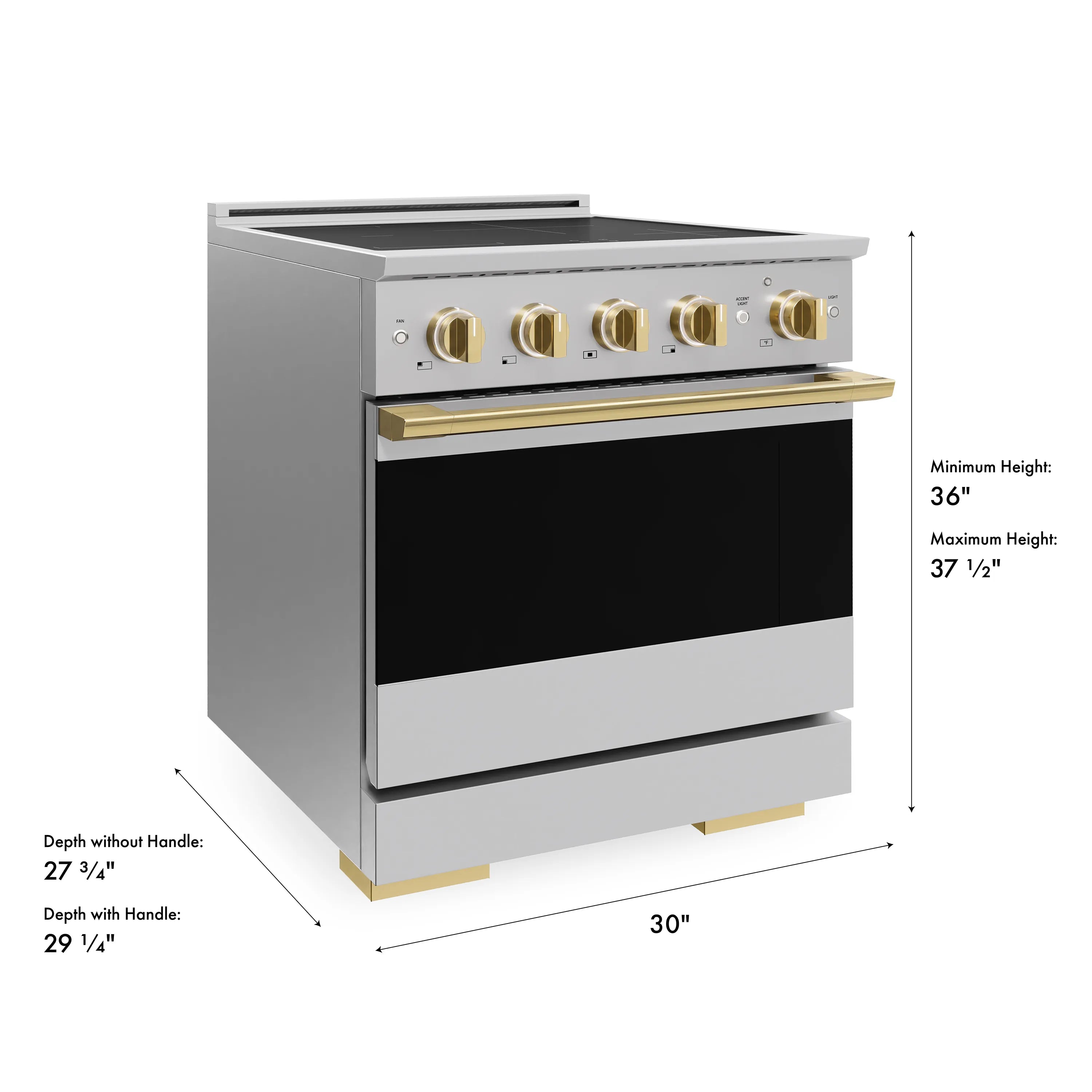 ZLINE Autograph Edition 30-Inch 4.2 cu. ft. Marino Induction Range with 4 Element Cooktop and Electric Convection Oven in Stainless Steel with Polished Gold Accents (MINRZ-30-G)