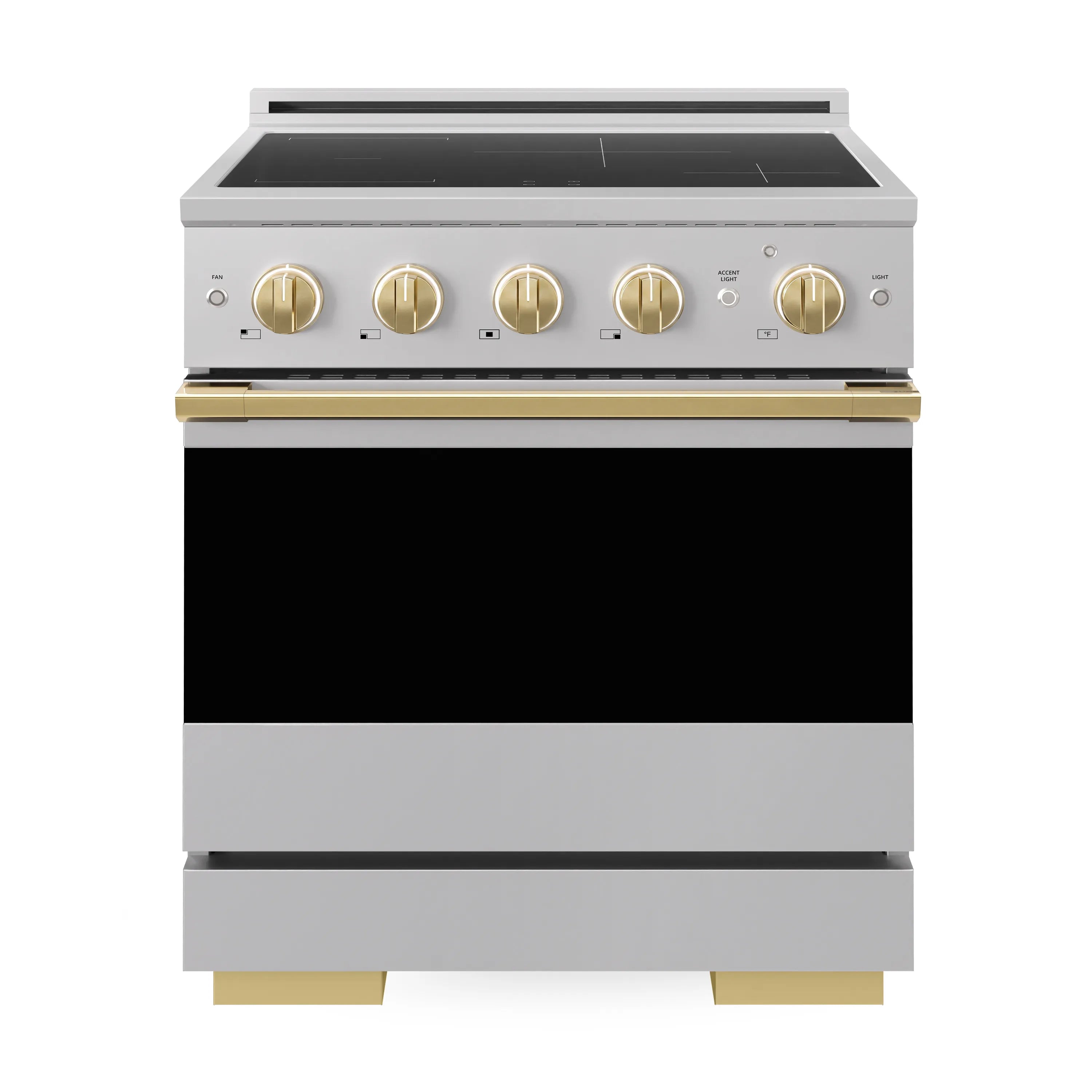 ZLINE Autograph Edition 30-Inch 4.2 cu. ft. Marino Induction Range with 4 Element Cooktop and Electric Convection Oven in Stainless Steel with Polished Gold Accents (MINRZ-30-G)