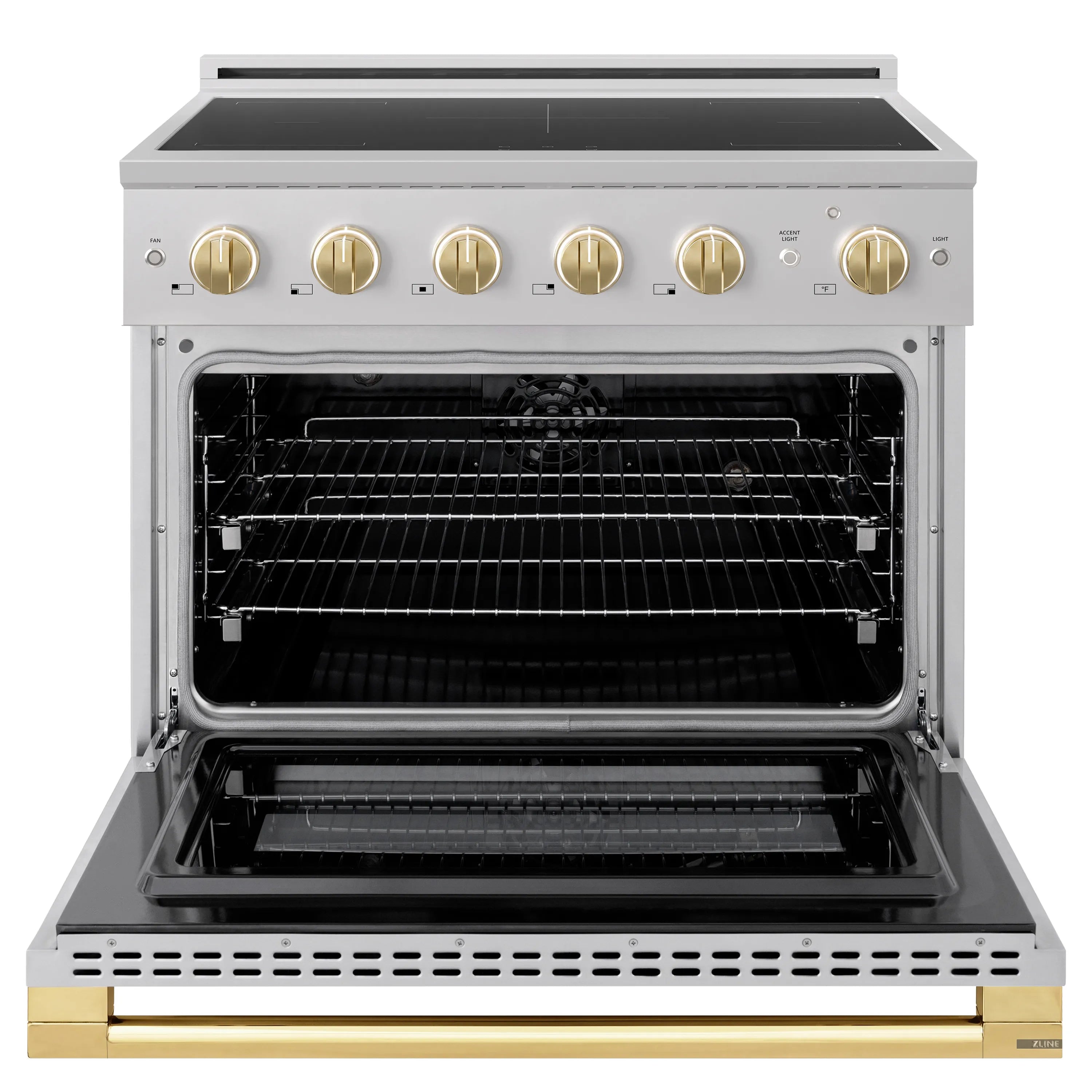ZLINE Autograph Edition 36-Inch 5.2 cu. ft. Marino Induction Range with 5 Element Cooktop and Electric Convection Oven in Stainless Steel with Polished Gold Accents (MINRZ-36-G)