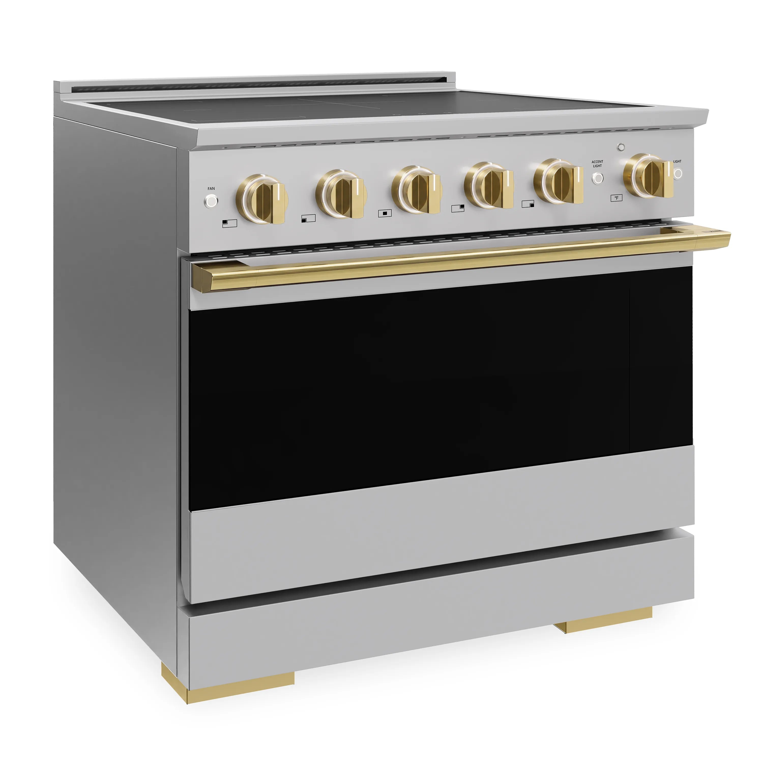 ZLINE Autograph Edition 36-Inch 5.2 cu. ft. Marino Induction Range with 5 Element Cooktop and Electric Convection Oven in Stainless Steel with Polished Gold Accents (MINRZ-36-G)