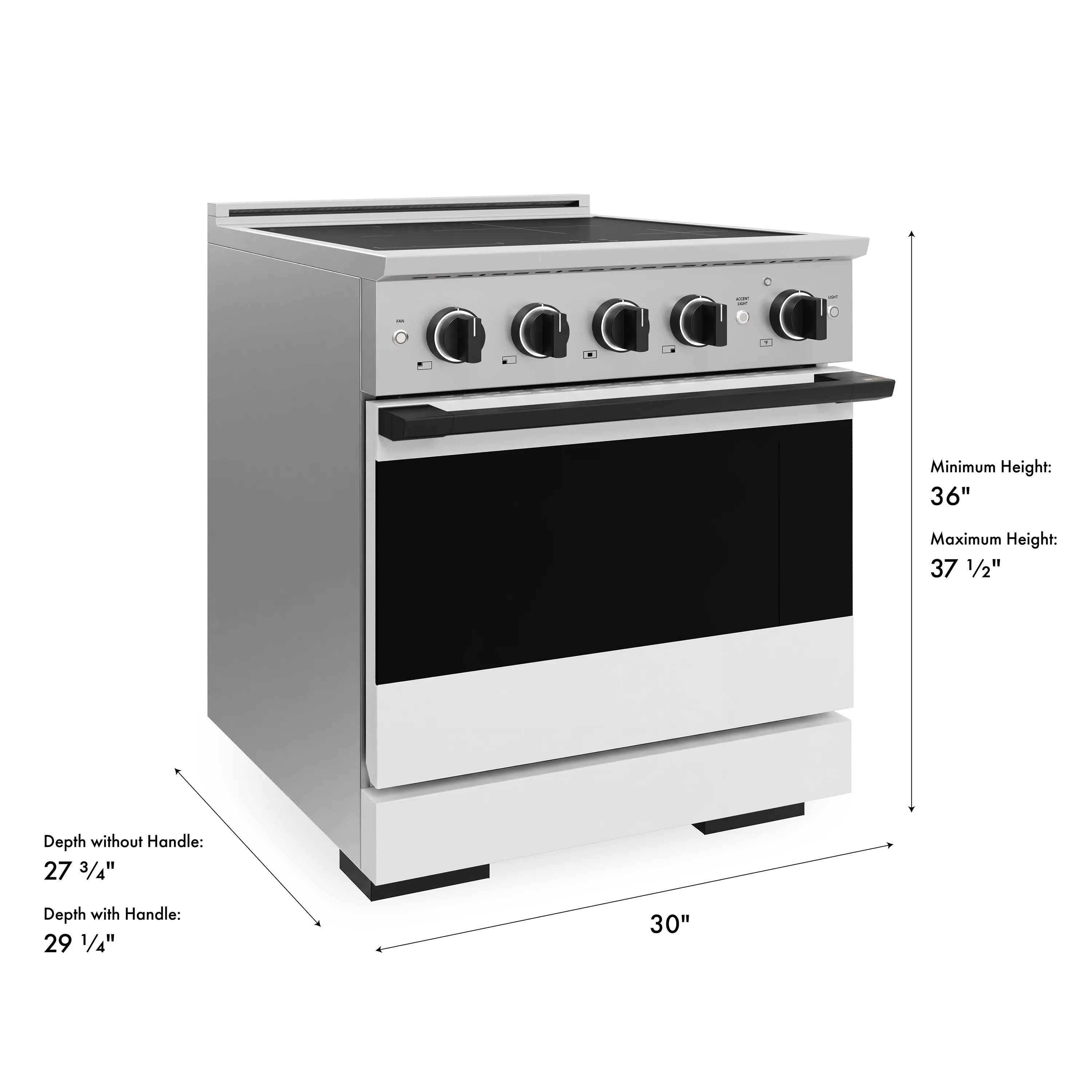 ZLINE Autograph Edition 30-Inch 4.2 cu. ft. Marino Induction Range with 4 Element Cooktop and Electric Convection Oven in Stainless Steel with White Matte Door and Matte Black Accents (MINRZ-WM-30-MB)