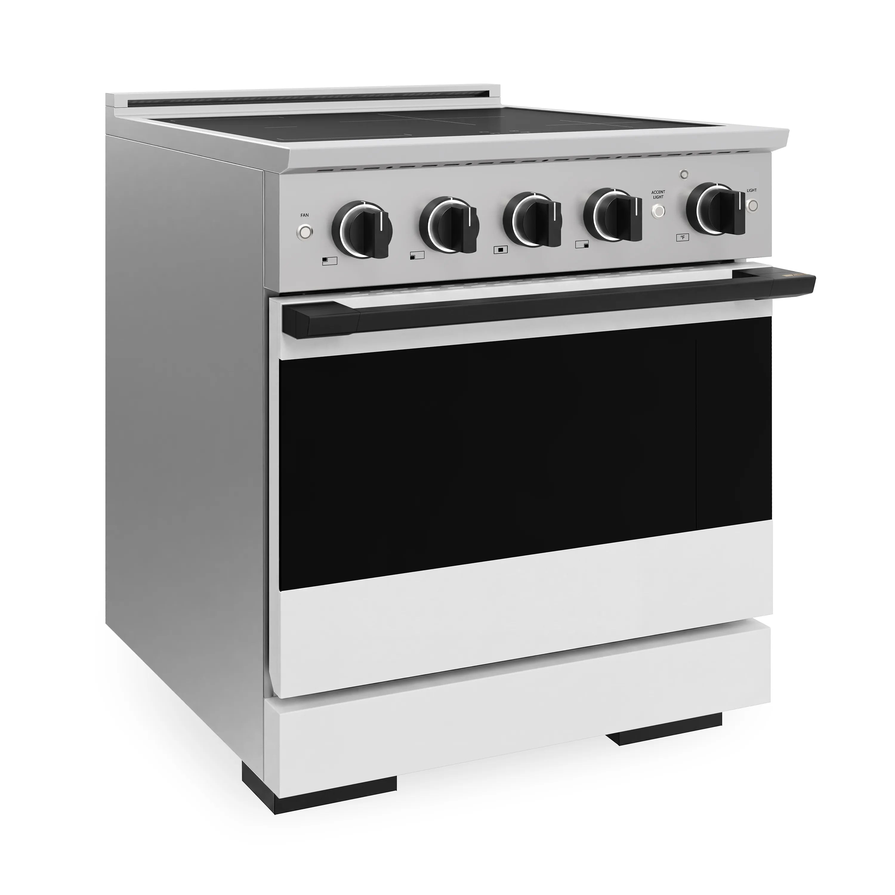 ZLINE Autograph Edition 30-Inch 4.2 cu. ft. Marino Induction Range with 4 Element Cooktop and Electric Convection Oven in Stainless Steel with White Matte Door and Matte Black Accents (MINRZ-WM-30-MB)
