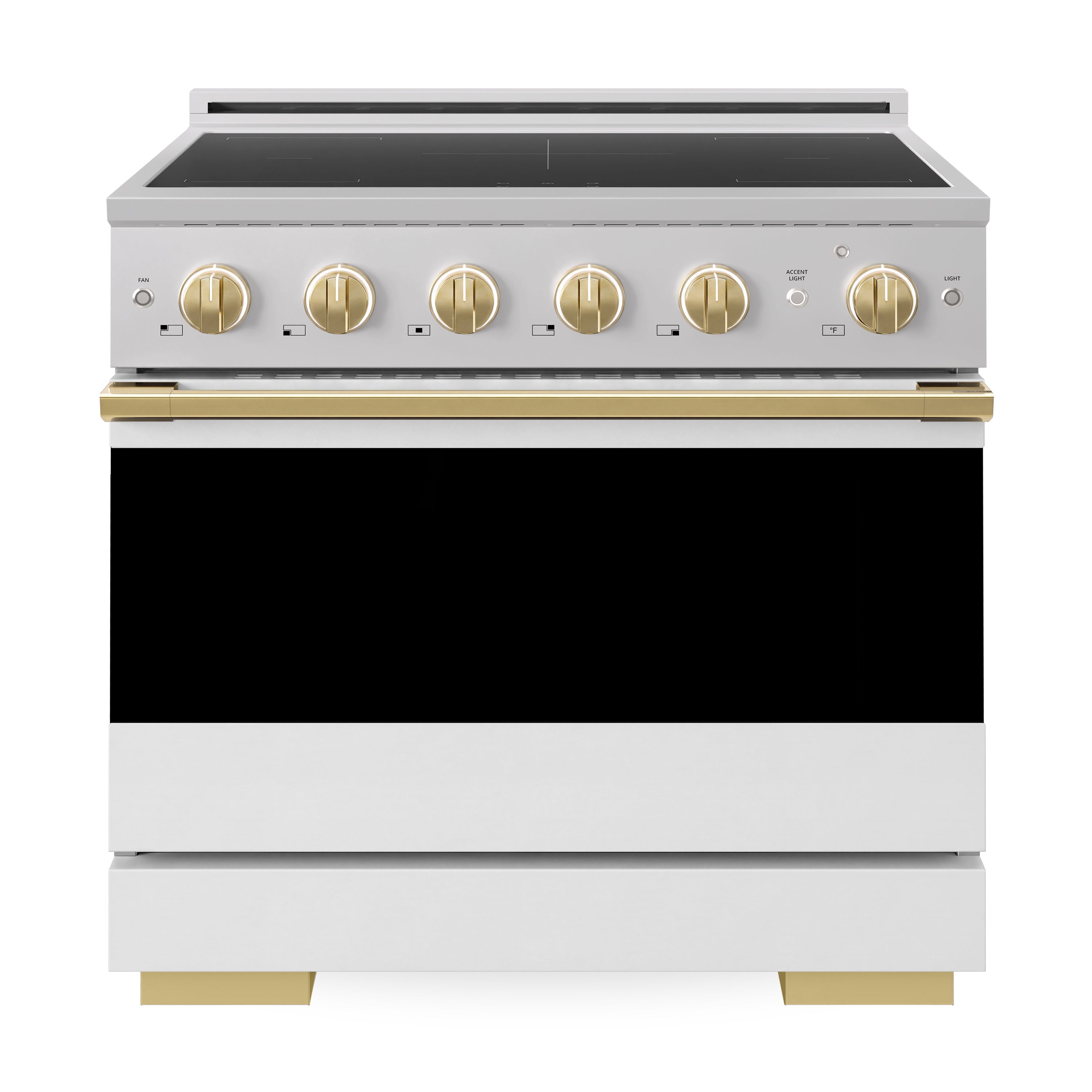 ZLINE Autograph Edition 36-Inch 5.2 cu. ft. Marino Induction Range with 5 Element Cooktop and Electric Convection Oven in Stainless Steel with White Matte Door and Polished Gold Accents (MINRZ-WM-36-G)