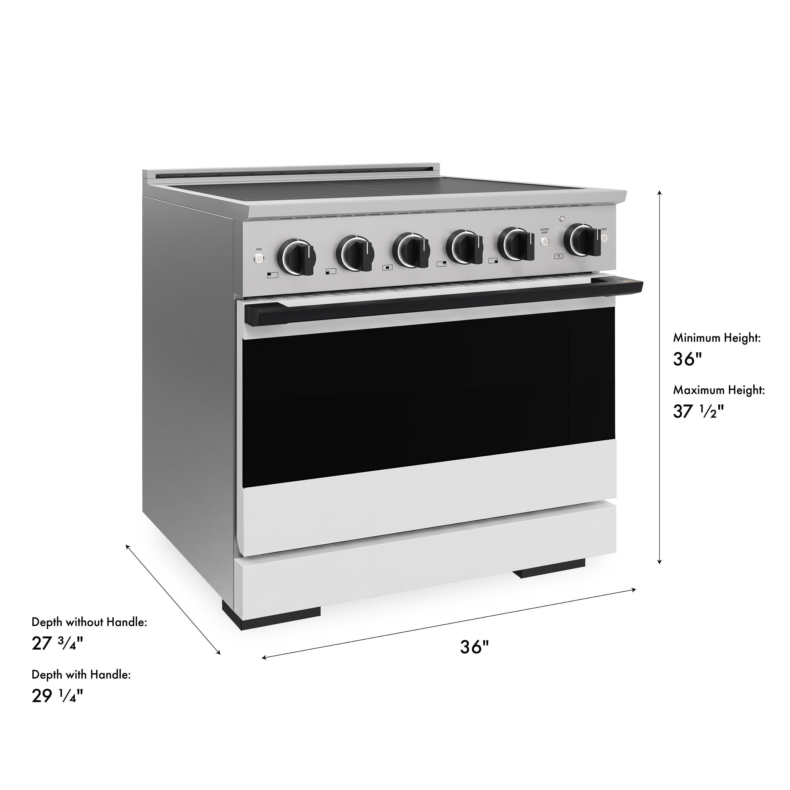 ZLINE Autograph Edition 36-Inch 5.2 cu. ft. Marino Induction Range with 5 Element Cooktop and Electric Convection Oven in Stainless Steel with White Matte Door and Matte Black Accents (MINRZ-WM-36-MB)