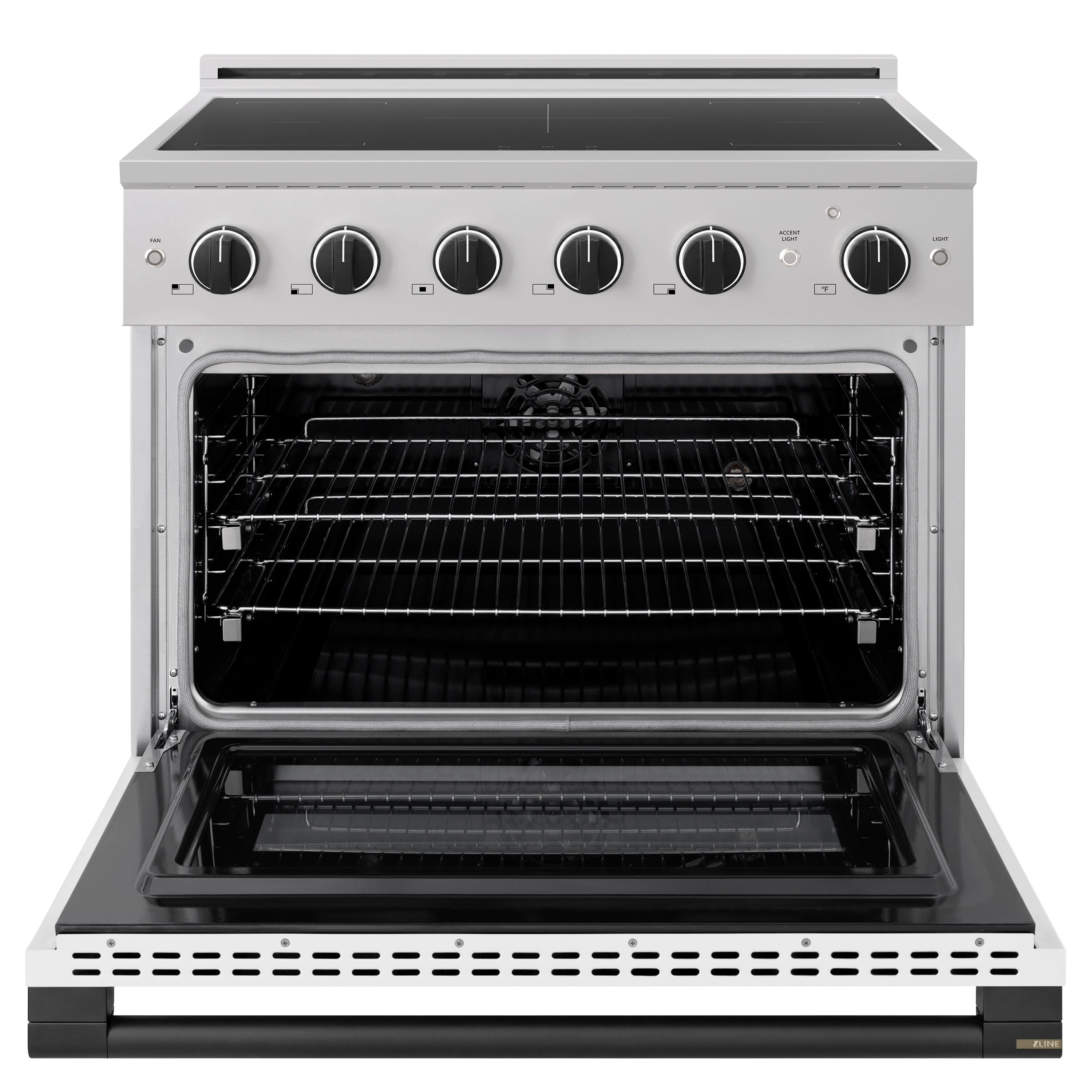 ZLINE Autograph Edition 36-Inch 5.2 cu. ft. Marino Induction Range with 5 Element Cooktop and Electric Convection Oven in Stainless Steel with White Matte Door and Matte Black Accents (MINRZ-WM-36-MB)