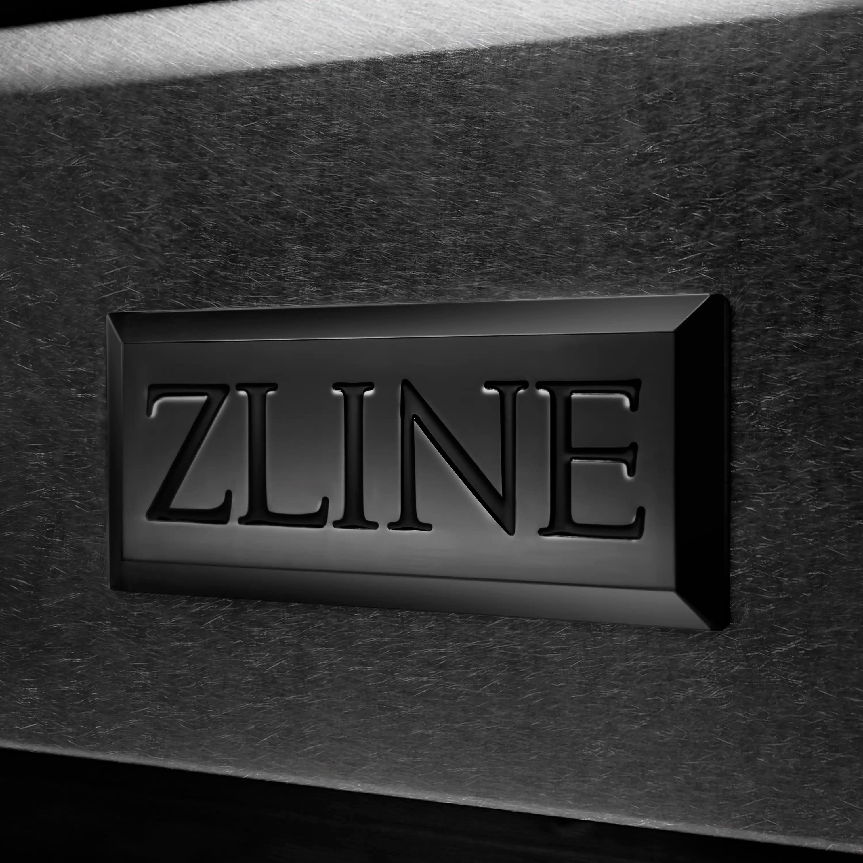 ZLINE logo badge on black range front panel