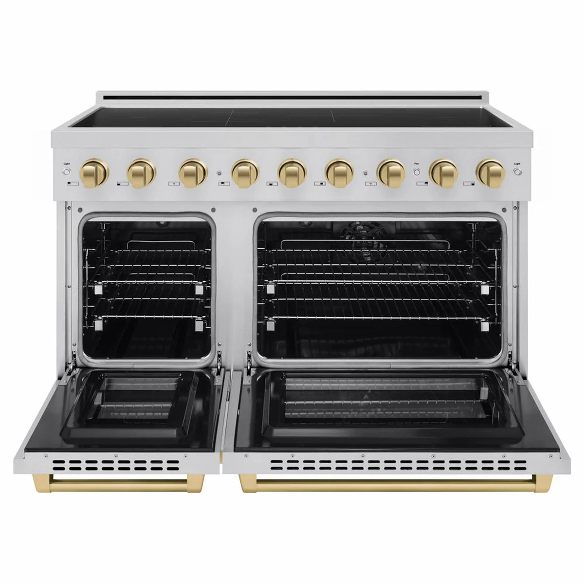 ZLINE Autograph Edition 48-Inch Paramount Induction Range with 7 Element Cooktop and 6.7 Cu. Ft. Electric Double Oven in Stainless Steel with Champagne Bronze Accents (SINRZ-48-CB)