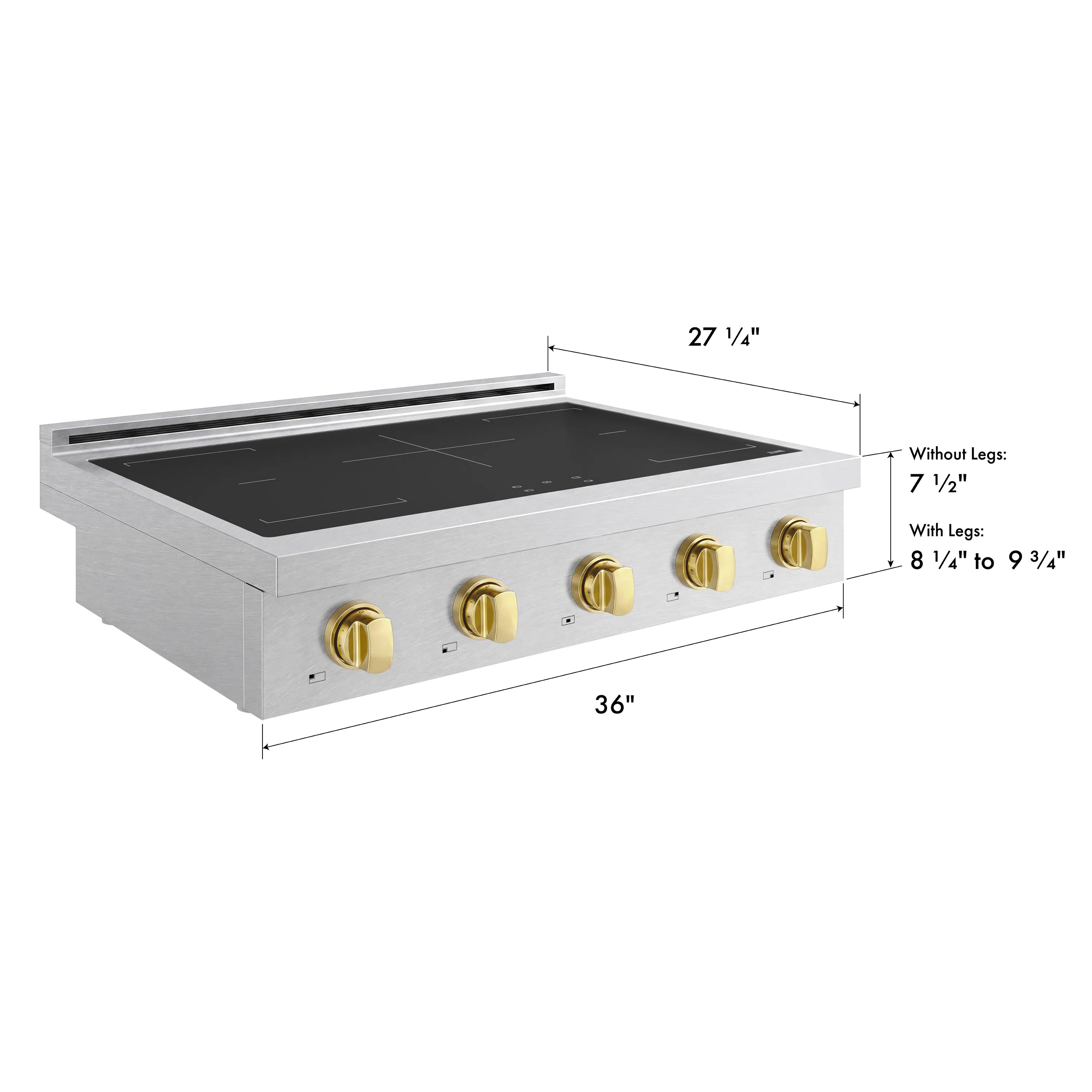 ZLINE Autograph Edition 36-Inch Paramount Induction Rangetop with 5 Element Cooktop in Satin Stainless Steel and Polished Gold Accents (SINRTSZ-36-G)