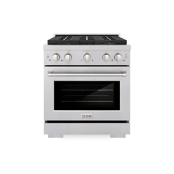 ZLINE 30-Inch 4.2 cu. ft. Paramount Dual Fuel Range with 4 Burner DuoPro™ Cooktop and Electric Convection Oven in Satin Stainless Steel (PSDRS-30)