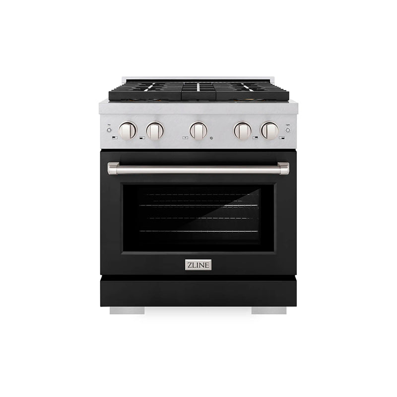 ZLINE 30-Inch 4.2 cu. ft. Paramount Dual Fuel Range with 4 Burner DuoPro™ Cooktop and Electric Convection Oven in Satin Stainless Steel with Black Matte Door (PSDRS-BLM-30)