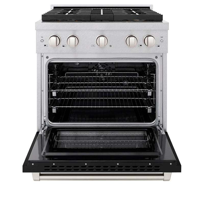 ZLINE 30-Inch 4.2 cu. ft. Paramount Dual Fuel Range with 4 Burner DuoPro™ Cooktop and Electric Convection Oven in Satin Stainless Steel with Black Matte Door (PSDRS-BLM-30)