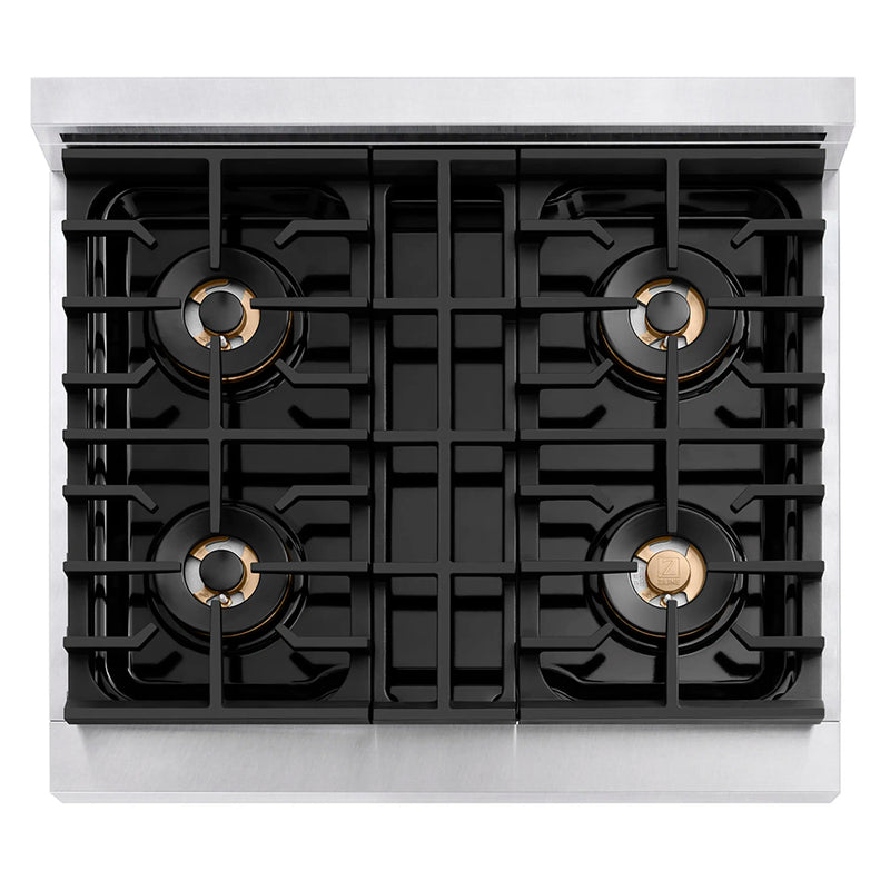 ZLINE 30-Inch 4.2 cu. ft. Paramount Dual Fuel Range with 4 Burner DuoPro™ Cooktop and Electric Convection Oven in Satin Stainless Steel with Black Matte Door (PSDRS-BLM-30)