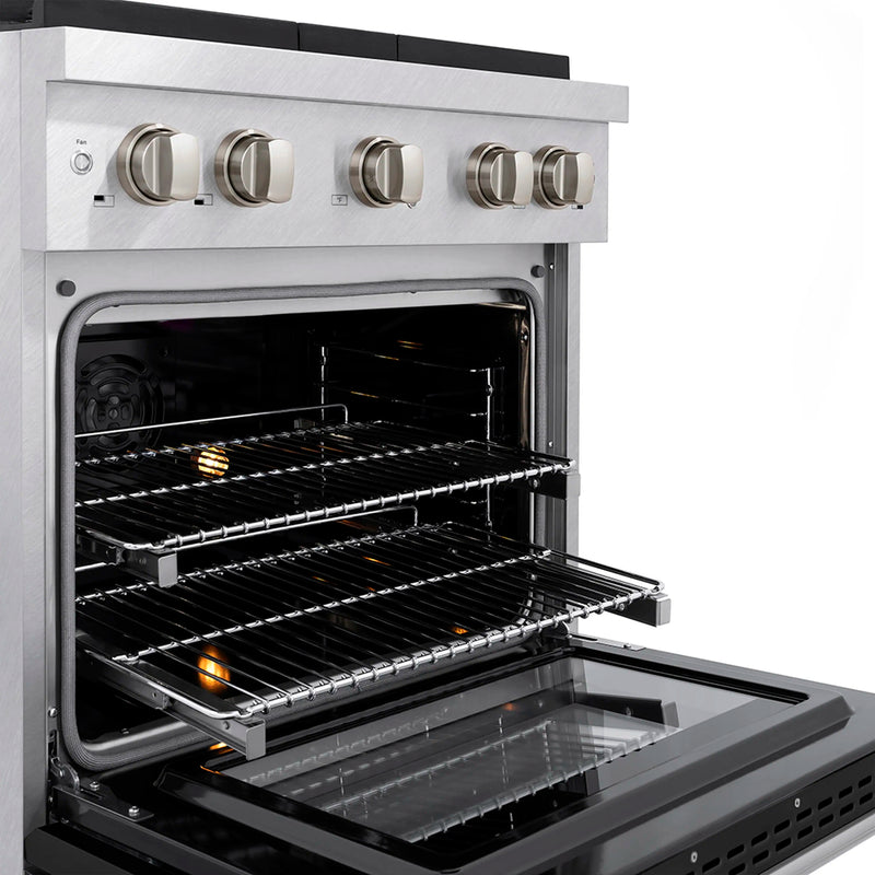 ZLINE 30-Inch 4.2 cu. ft. Paramount Dual Fuel Range with 4 Burner DuoPro™ Cooktop and Electric Convection Oven in Satin Stainless Steel with Black Matte Door (PSDRS-BLM-30)