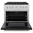 ZLINE 36-Inch 5.2 cu. ft. Paramount Dual Fuel Range with 6 Burner DuoPro™ Cooktop and Electric Convection Oven in Satin Stainless Steel with Black Matte Door (PSDRS-BLM-36)