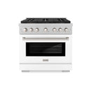 ZLINE 36-Inch 5.2 cu. ft. Paramount Dual Fuel Range with 6 Burner DuoPro™ Cooktop and Electric Convection Oven in Satin Stainless Steel with White Matte Door (PSDRS-WM-36)