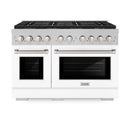 ZLINE 48-Inch 6.7 cu. ft. Paramount Dual Fuel Range with 8 Burner DuoPro™ Cooktop and Dual Ovens in Satin Stainless Steel with White Matte Doors (PSDRS-WM-48)