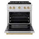 ZLINE Autograph Edition 30-Inch 4.2 cu. ft. Paramount Dual Fuel Range with 4 Burner DuoPro™ Cooktop and Electric Convection Oven in Satin Stainless Steel and Champagne Bronze Accents (PSDRSZ-30-CB)