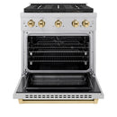ZLINE Autograph Edition 30-Inch 4.2 cu. ft. Paramount Dual Fuel Range with 4 Burner DuoPro™ Cooktop and Electric Convection Oven in Satin Stainless Steel and Polished Gold Accents (PSDRSZ-30-G)