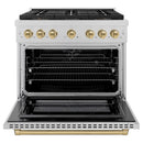 ZLINE Autograph Edition 36-Inch 5.2 cu. ft. Paramount Dual Fuel Range with 6 Burner DuoPro™ Cooktop and Electric Convection Oven in Satin Stainless Steel and Champagne Bronze Accents (PSDRSZ-36-CB)